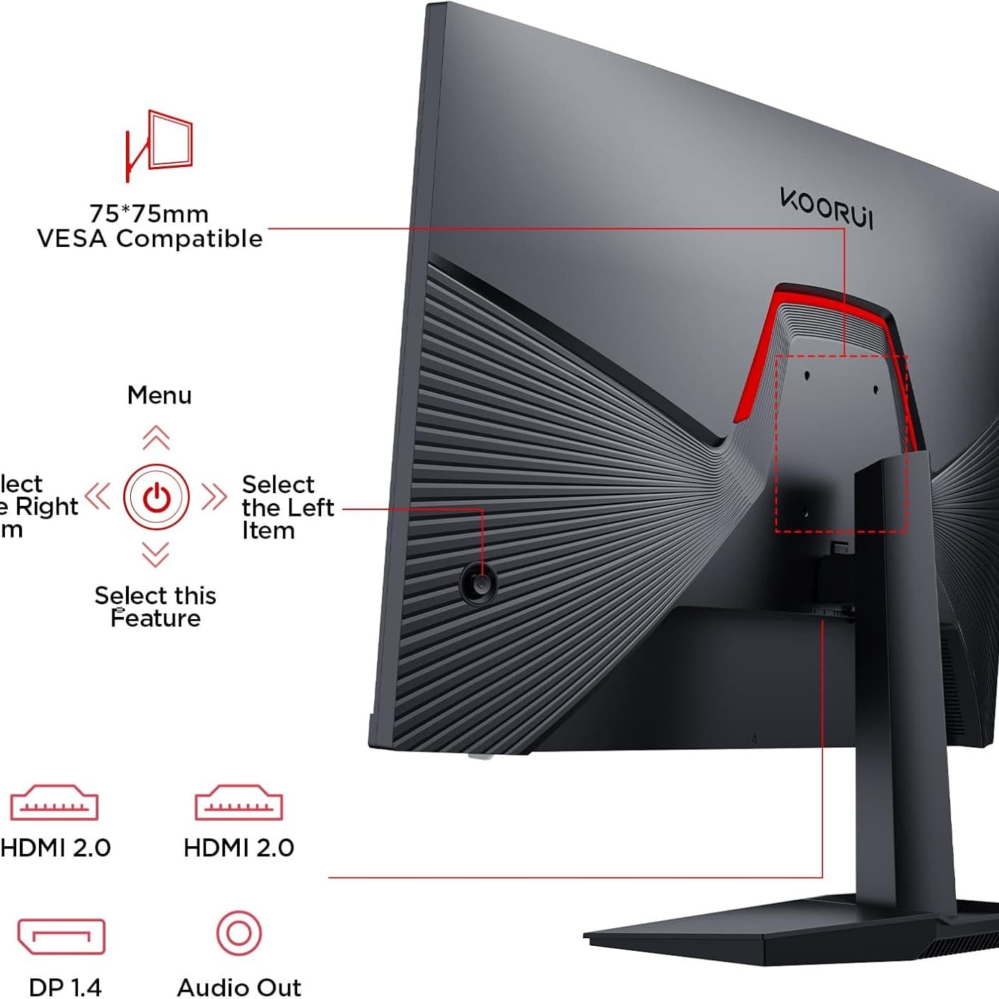 KOORUI Gaming Monitor 25-inch, 170Hz FHD 1080p Computer Monitor, 1ms GTG, Adaptive G-Sync, FreeSync Premium, 3 Sides Frameless, HDMI x 2, DisplayPort, Black, 25E3A - 5