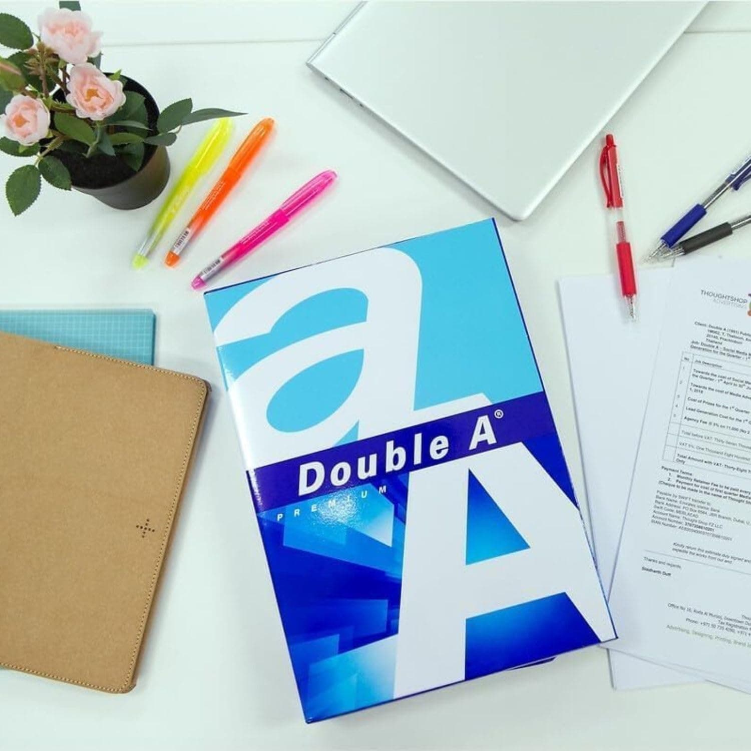 Double A - Printer Copy Paper, Size A4, GSM 80, 500 Pages Ream - White - 8