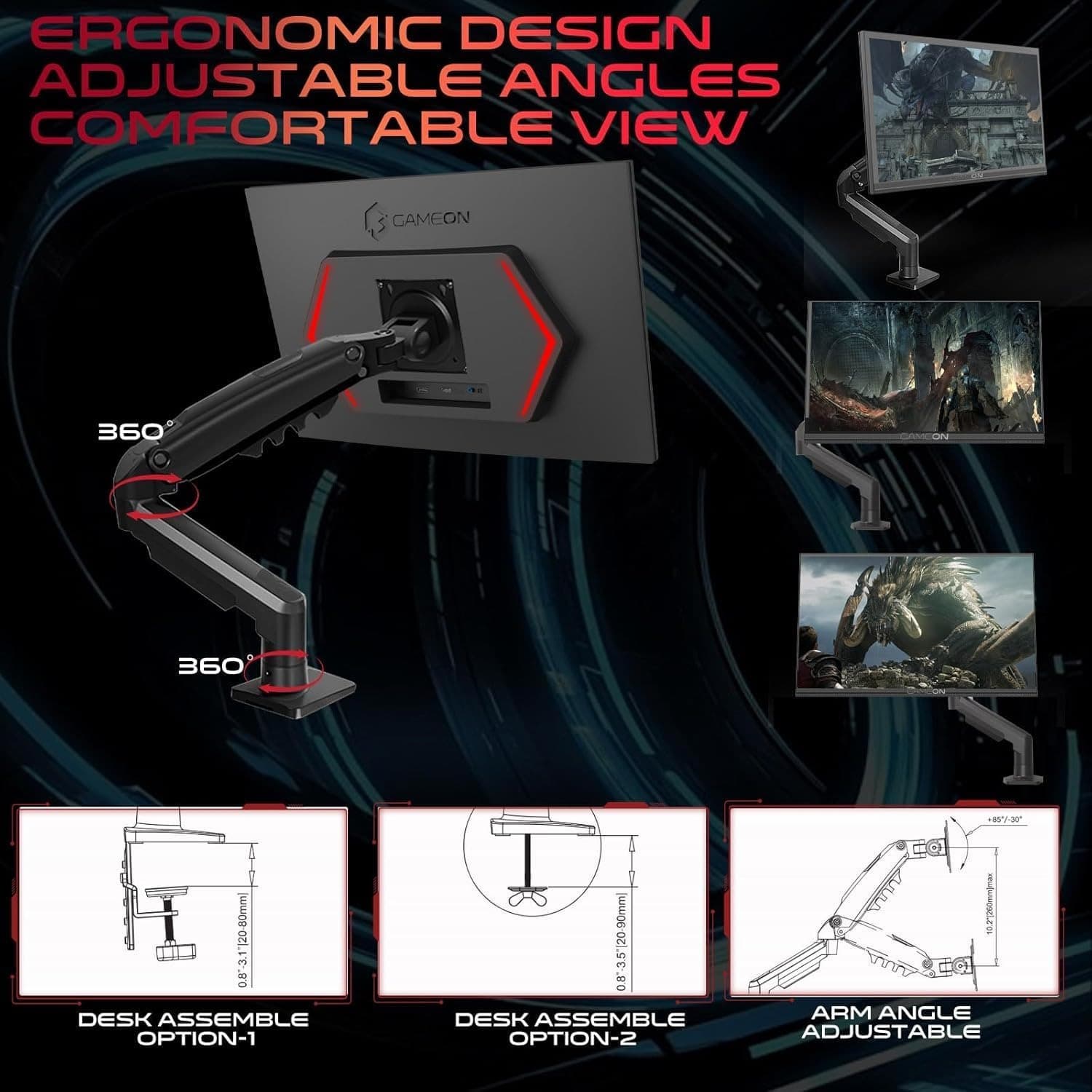 GAMEON GOM27FHD190IPSX Midnight Pro X series, Black Gaming Monitor 27 inch, 1920x1080p FHD Fast IPS Panel, 190Hz, 0.5ms, 2.1 HDMI, With stand,Freesync&Gsync, Supports HDR, PS5, VRR - 6