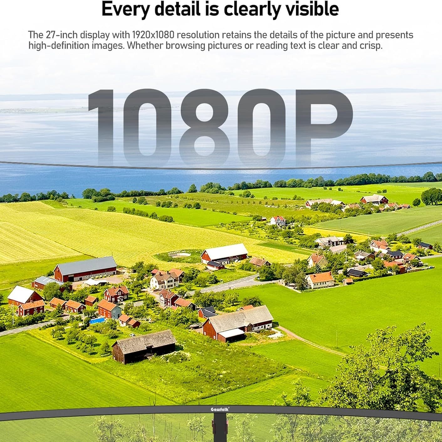 Gawfolk 27 Inch Gaming Monitor FHD 100Hz Curved 1800R Monitor 1080P Frameless Computer Display Screen 100% sRGB 300cd/m² Suitable for office, home and entertainment (Built in Speaker) - 2