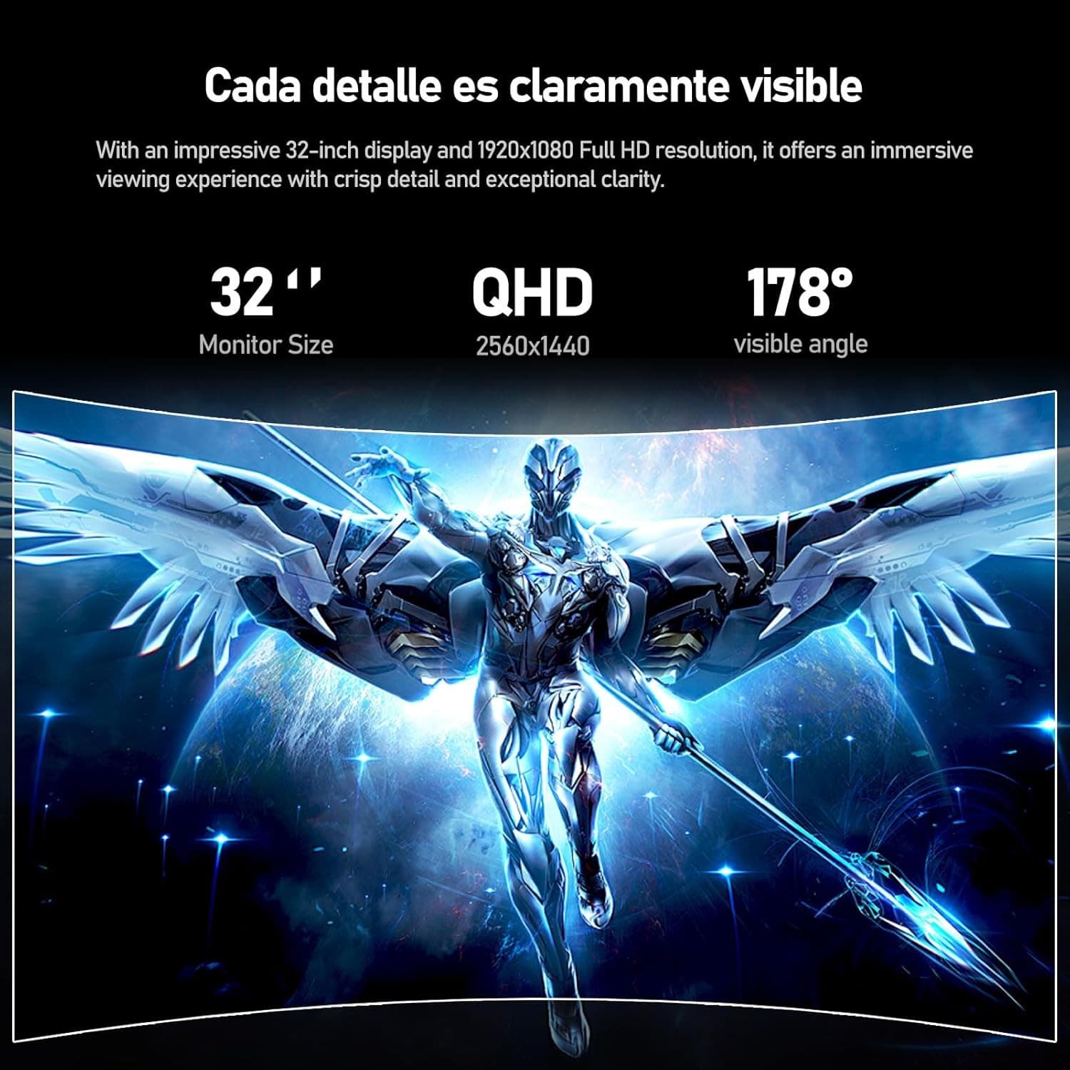 Gawfolk 32 Inch Curved Gaming Monitor QHD 180Hz Computer Monitors 2K(2560 * 1440) 1800R Display Screen 1ms(GTG) 100% sRGB FreeSync For Vvideo Production, Office, Gaming, Support Wall Mounting - 2