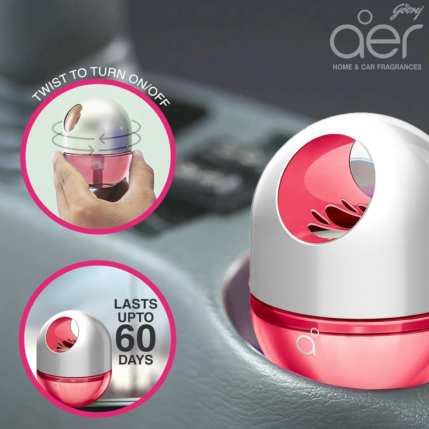 Godrej Aer Twist Car Air Freshener Petal Crush Pink 45G - 4