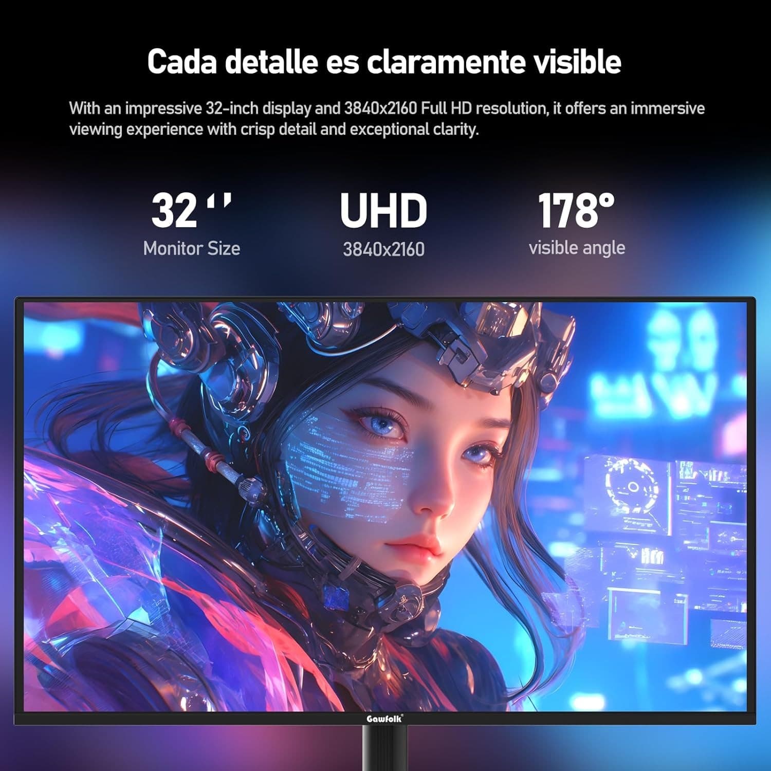 Gawfolk 32 Inch QD-OLED Gaming Monitor UHD 165Hz 0.03ms(GTG) PIP/PBP 99% DCI-P3 Type-c(65W) KVM FreeSync HDR400 HUB3.0 1.5M:1Contrast Ratio VESA RGB With Tilt/Height/Swivel Adjustable Stand (Black) - 6