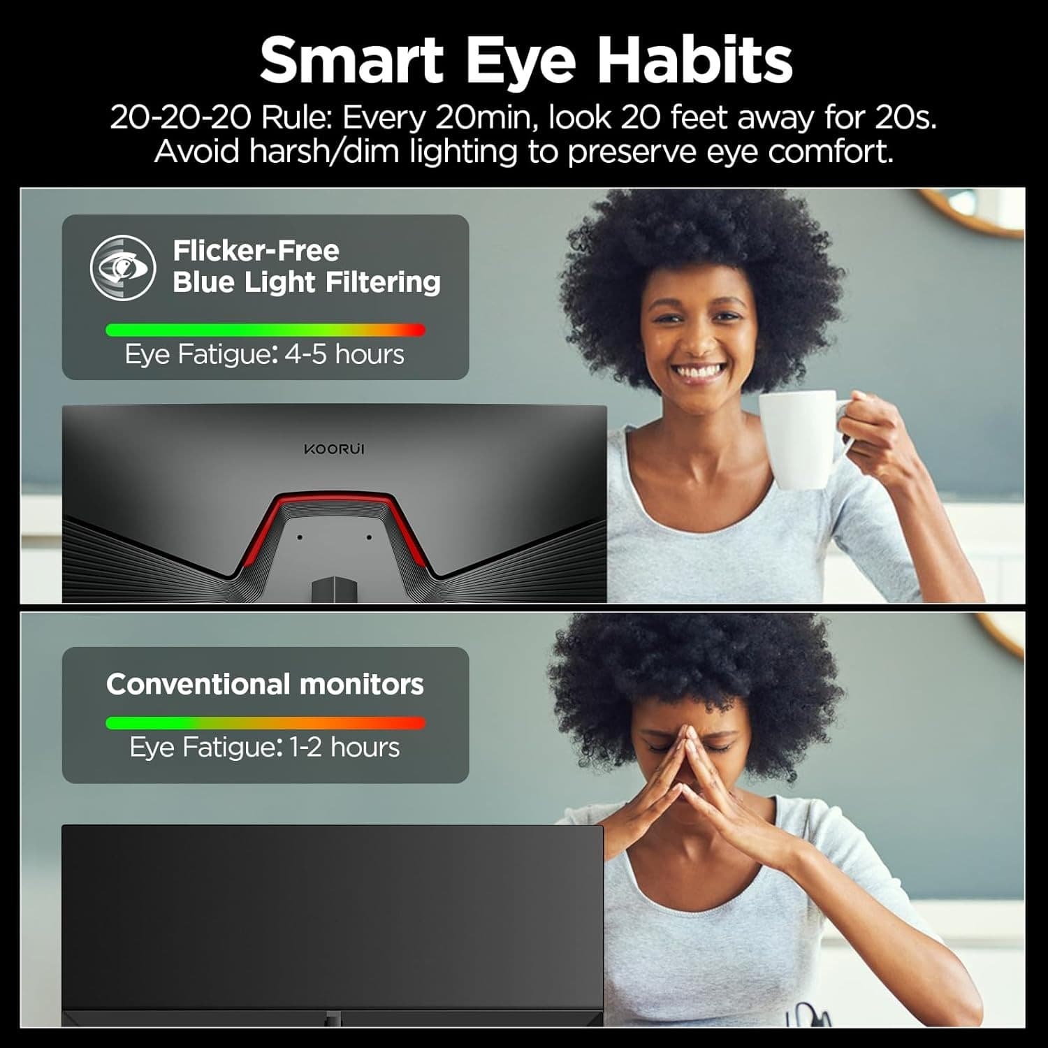 KOORUI 24 Inch Gaming Monitor, 165Hz, FHD 1920x1080, 1ms, IPS, Compatible FreeSync G-sync, Tilt Adjustable, Eye Care, VESA Wall Mountable (HDMI, DisplayPort) Black - 4