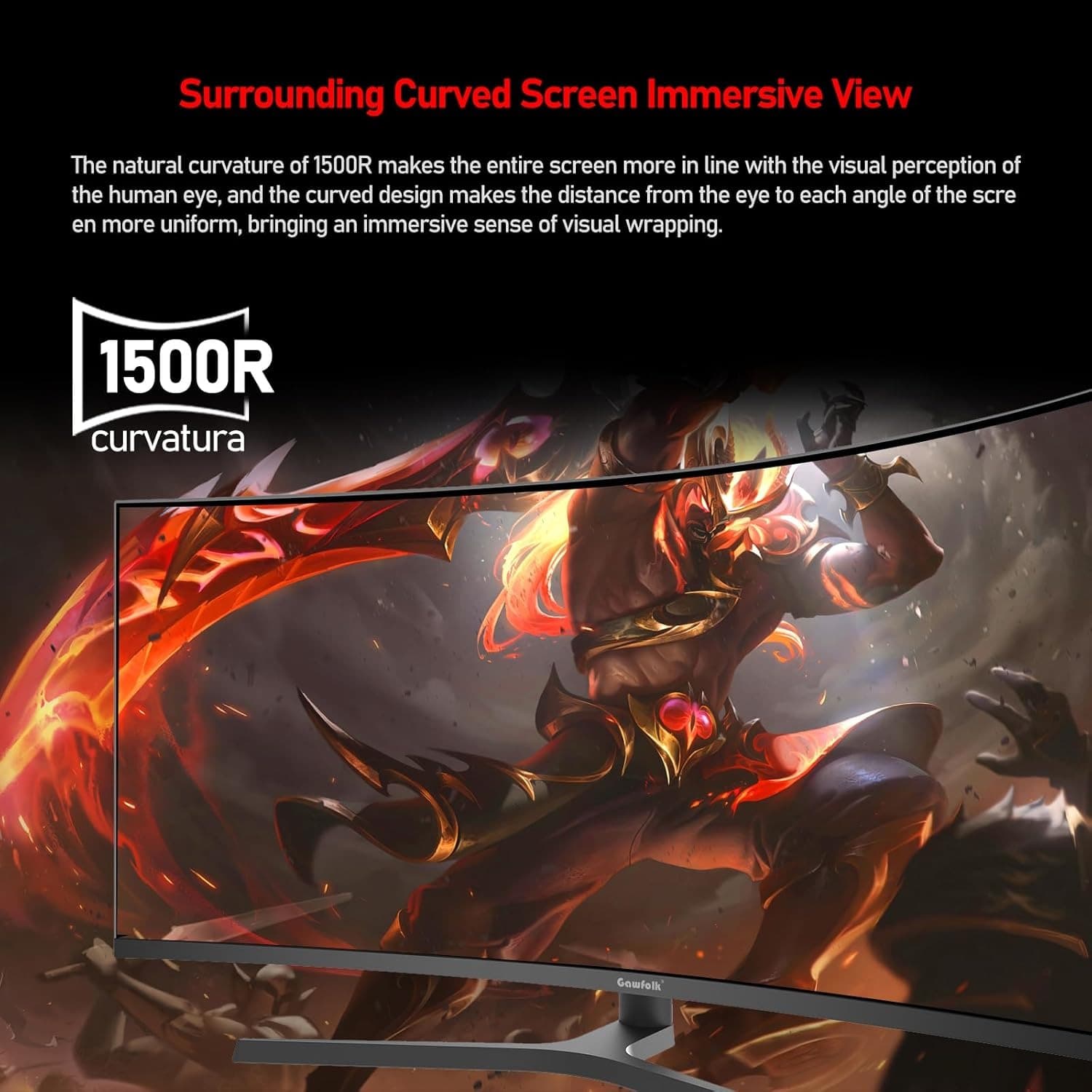 Gawfolk 34 Inch Gaming Monitor UWQHD 165Hz Ultrawide 21:9 Curved 1500R Computer Monitor 3440x1440 1ms(GTG) PBP/PIP FreeSync 99% sRGB HDR With Tilt/Height/Swivel Adjustable VESA - 3