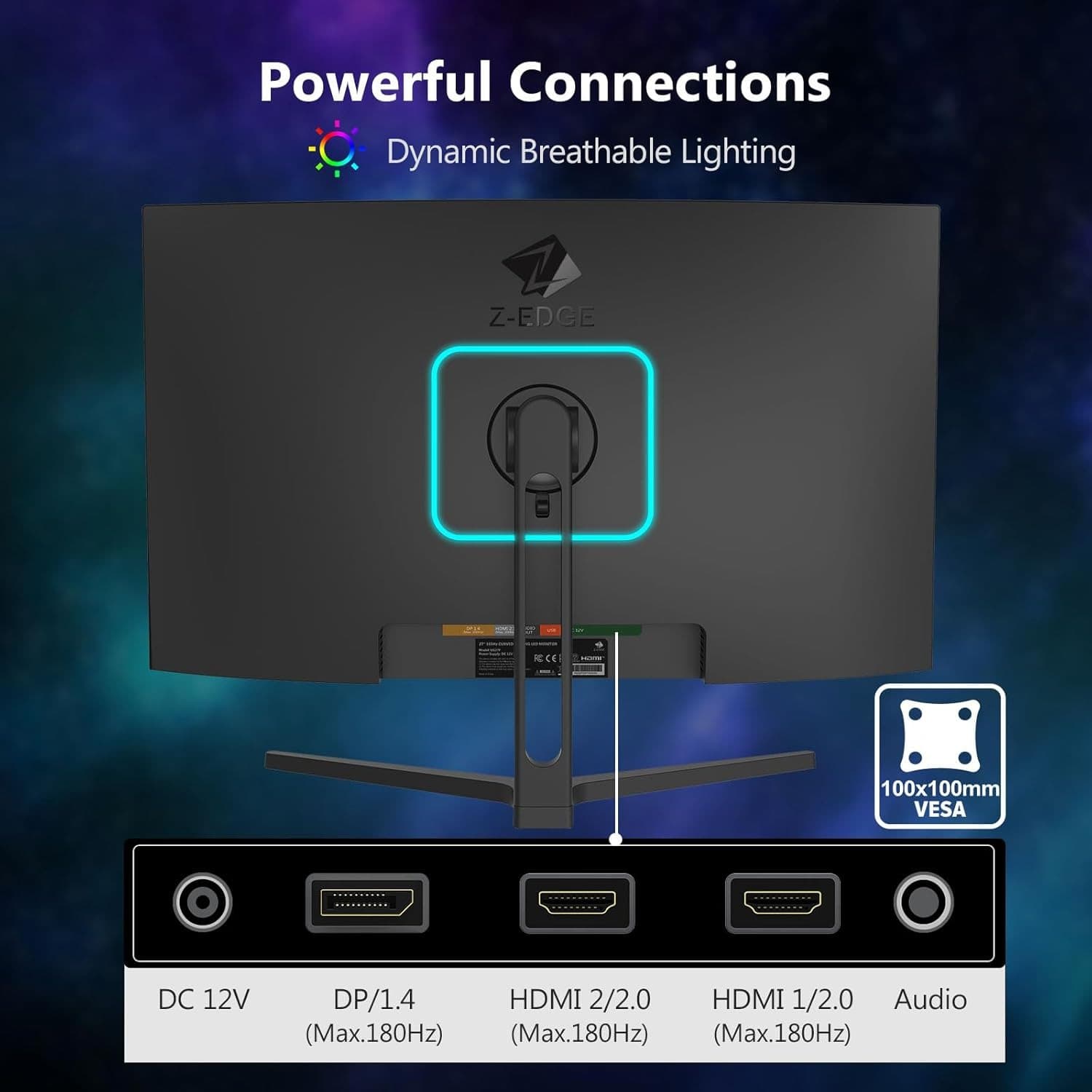 Z-EDGE 27-inch 1500R Curved Gaming Monitor - FHD 1080P 180Hz VA Panel, 1ms Response Time, Frameless LED Display, AMD FreeSync - 1x DisplayPort 1.4 & 2x HDMI 2.0 UG27F - 4