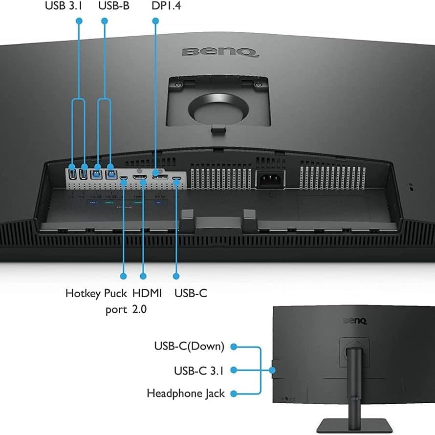 BenQ PD3205U 32 inch 3840 x 2160 4K Designer Monitor, UHD, sRGB, Rec.709,sRGB, HDR10, IPS,USB-C (65W),USB Hub, AQCOLOR, Factory-Calibrated, CAD/CAM Mode,Hotkey Puck G2, KVM, Ergonmic, ICC Sync (Grey) - 4