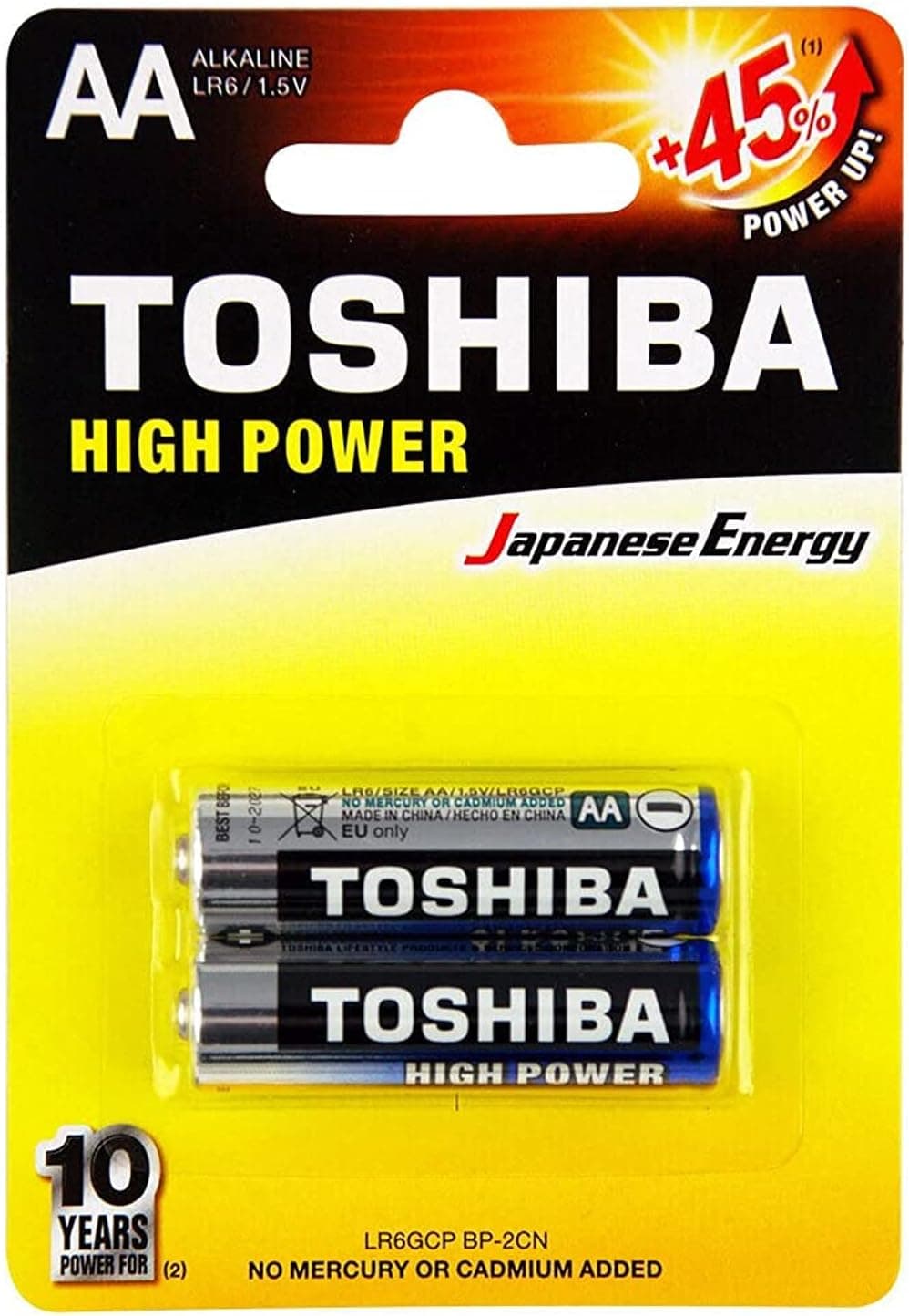 TOSHIBA Long-Lasting Vibration Resistance High Power Alkaline AA - 2 Battery Pack - 2