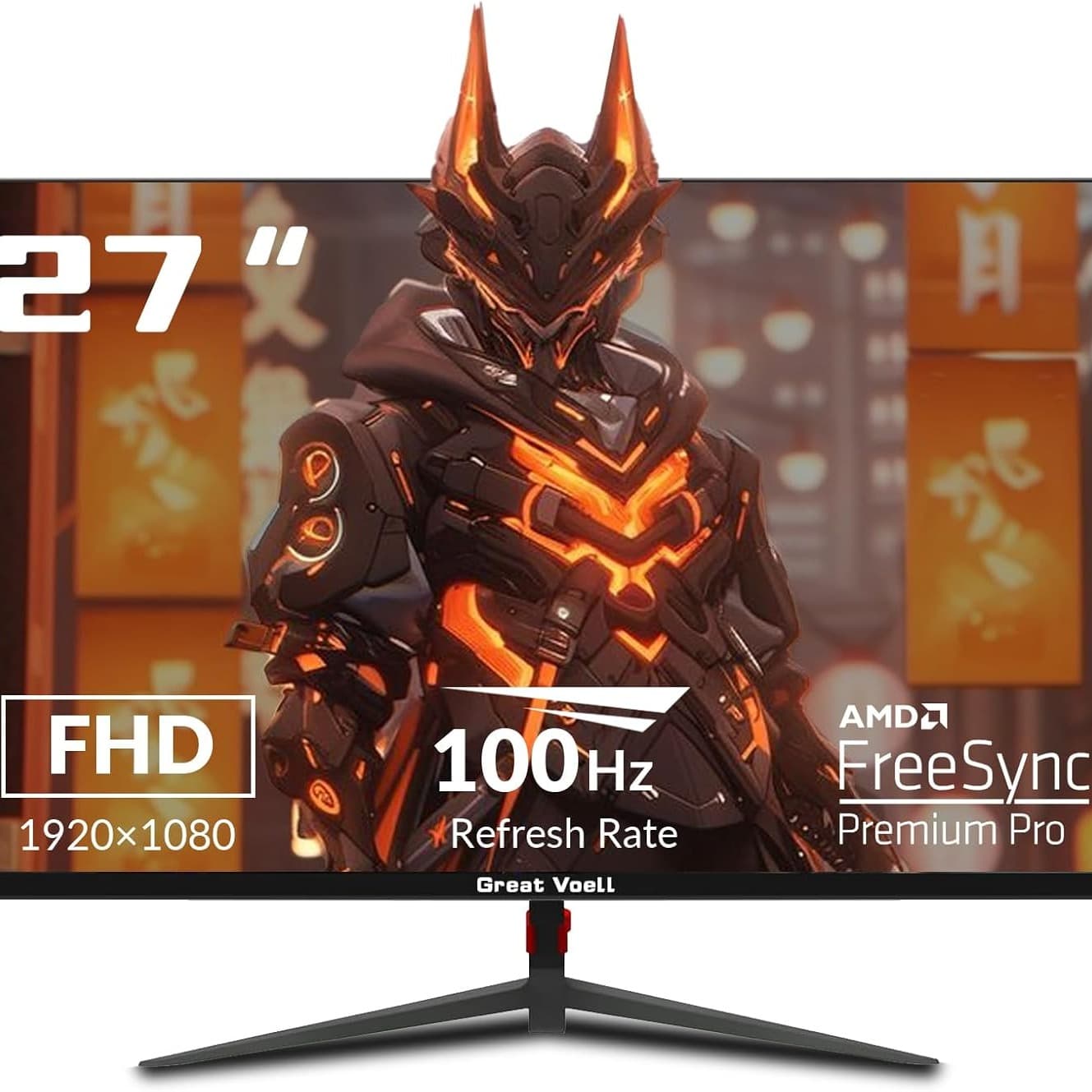 Great voell 27-Inch Gaming Monitor, 100Hz, FHD (1920x1080P), HDR, 99% sRGB, FreeSync, Built-in Speakers, Anti-Blue Light, VESA Mountable, HDMI 2.0, Tilt Adjustable, 16:9 PC Screen - 1