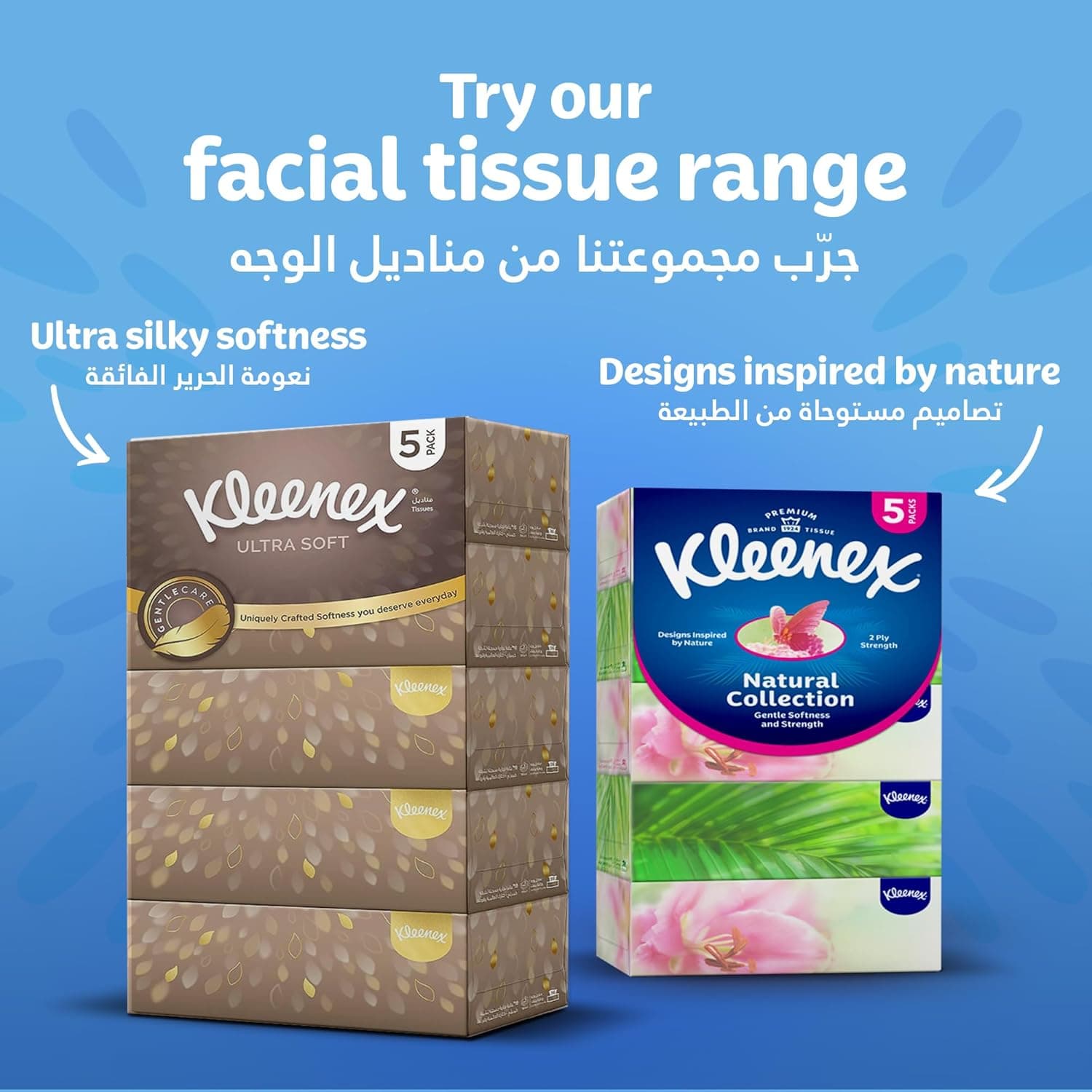 Kleenex Daily Care Facial Tissue - Pack Of 5 Boxes, 170 Sheets X 2 Ply - 7