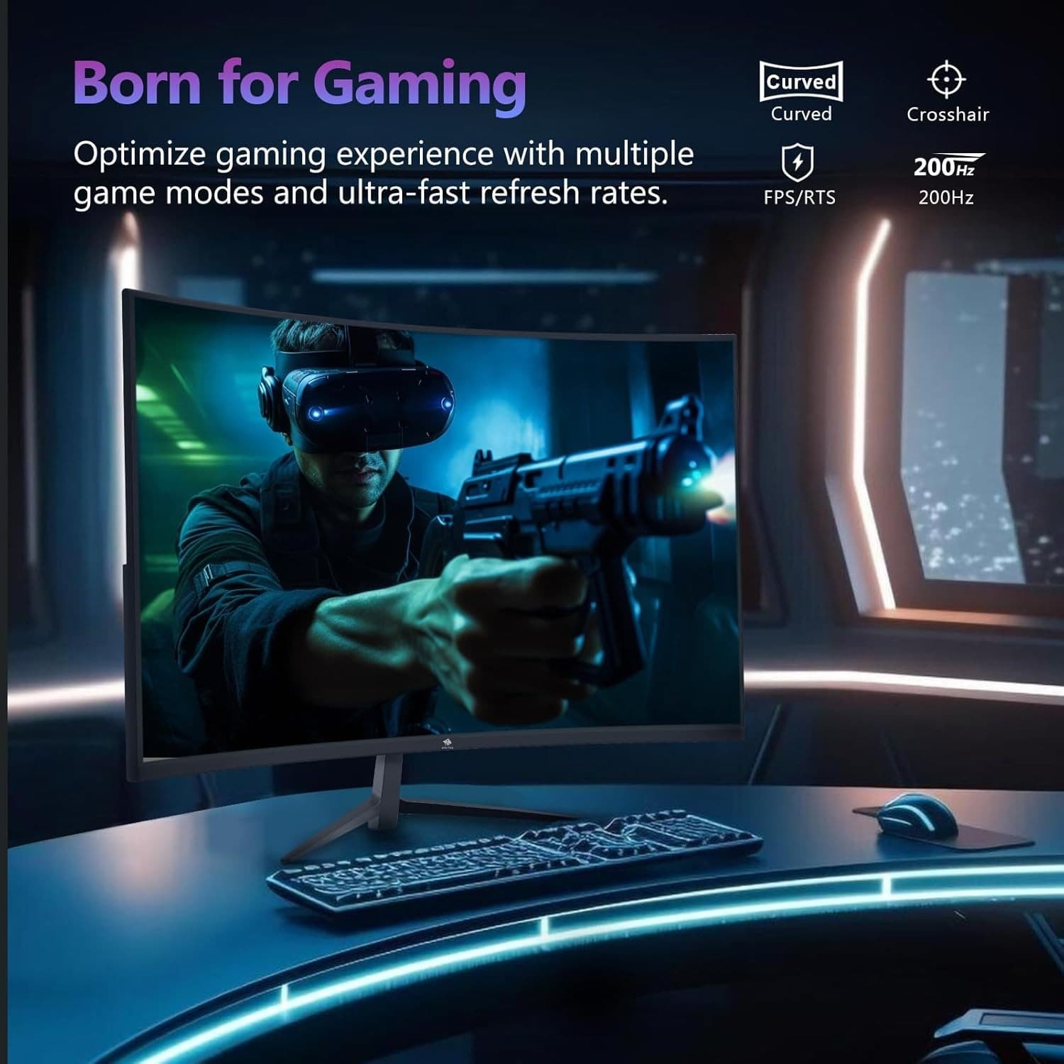 Z-Edge UG27 27-inch Curved Gaming Monitor 16:9 1920x1080 200/144Hz 1ms Frameless LED Gaming Monitor, AMD Freesync Premium Display Port HDMI - 4