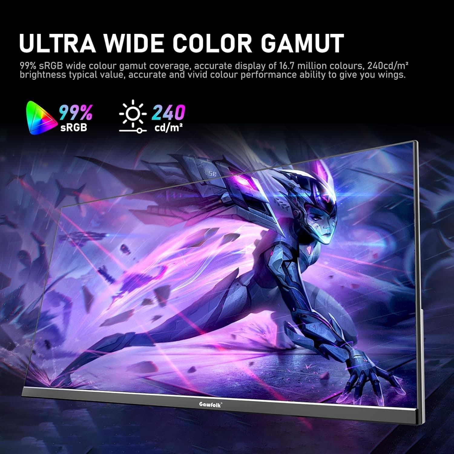 Gawfolk 24.5 Inch FHD 200Hz IPS Flat Gaming Monitor 1080P Computer Monitor 1920x1080 Display Screen 1ms(GTG) 240cd/m² 99% sRGB Suitable for games, entertainment, and office (Built-in Speakers) - 7