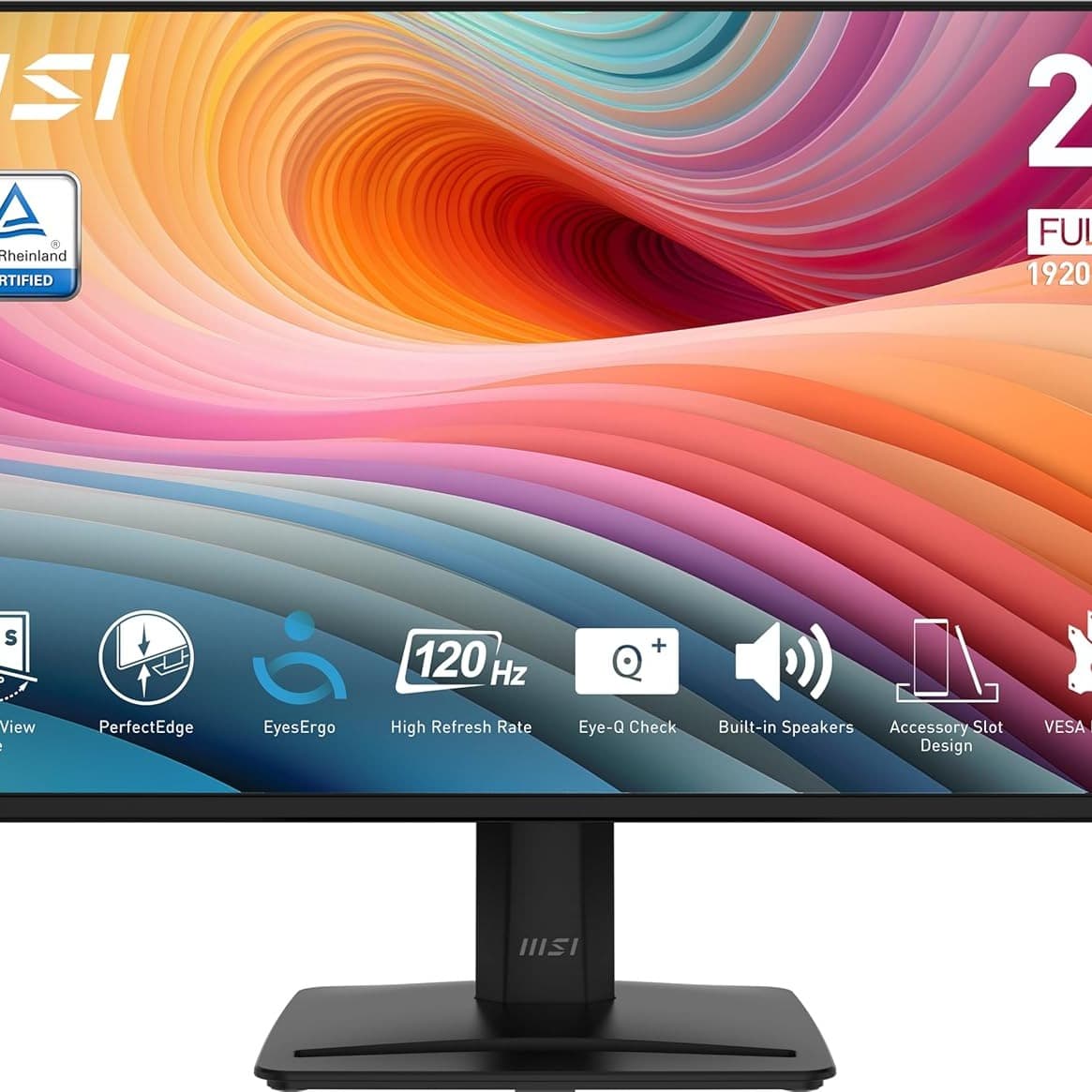 MSI PRO MP242A E2 24-inch IPS 1920 x 1080 (FHD) Gaming Office Monitor, 120Hz, Adaptive-Synch, HDR Ready, HDMI, VGA Port, Display Port,VESA Mountable, Tilt, Speaker, 4-Side Slim Bezel,1ms, Black - 1