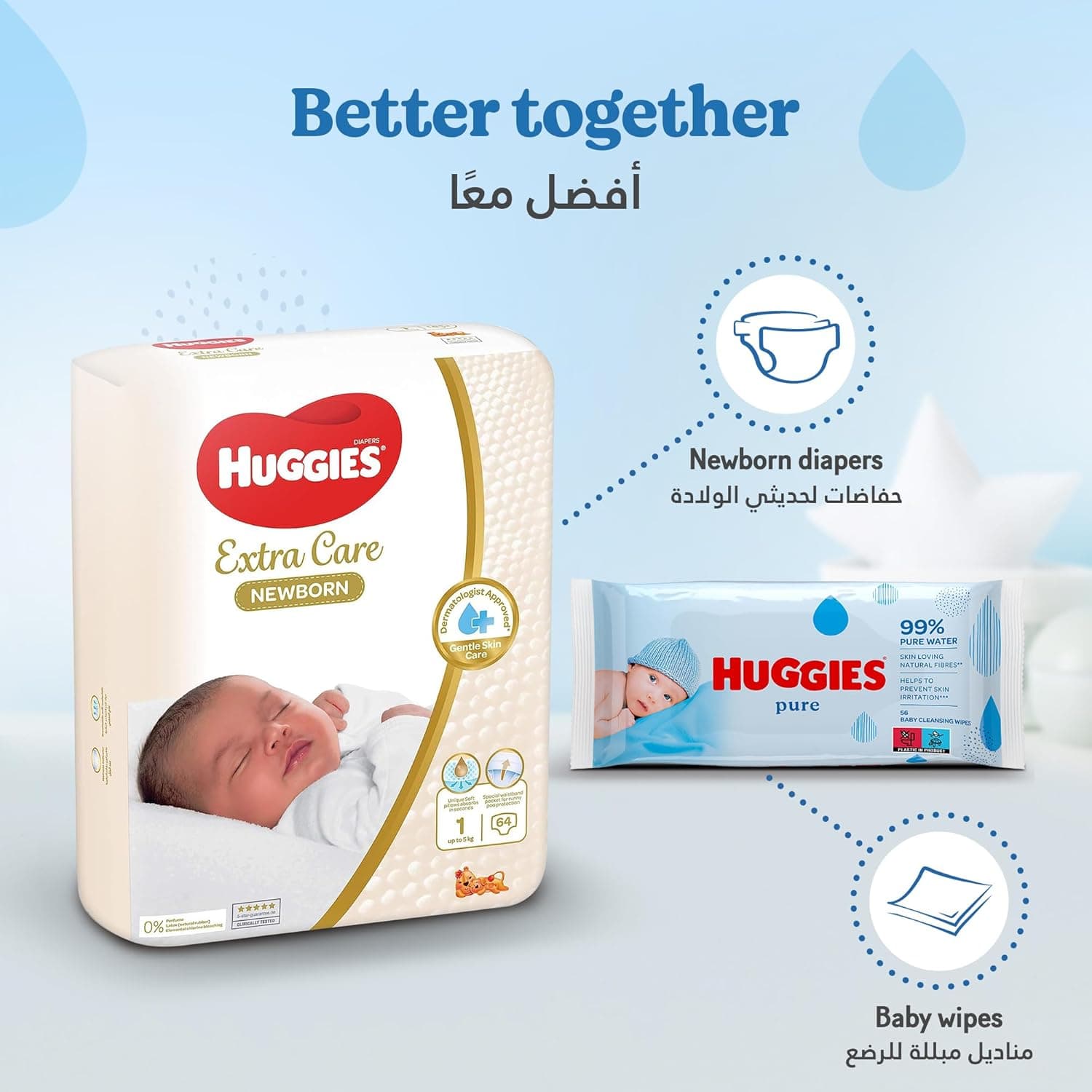 Huggies Pure Baby Wipes, 99% Pure Water Wipes, 1 Pack x 56 Wipes - 7