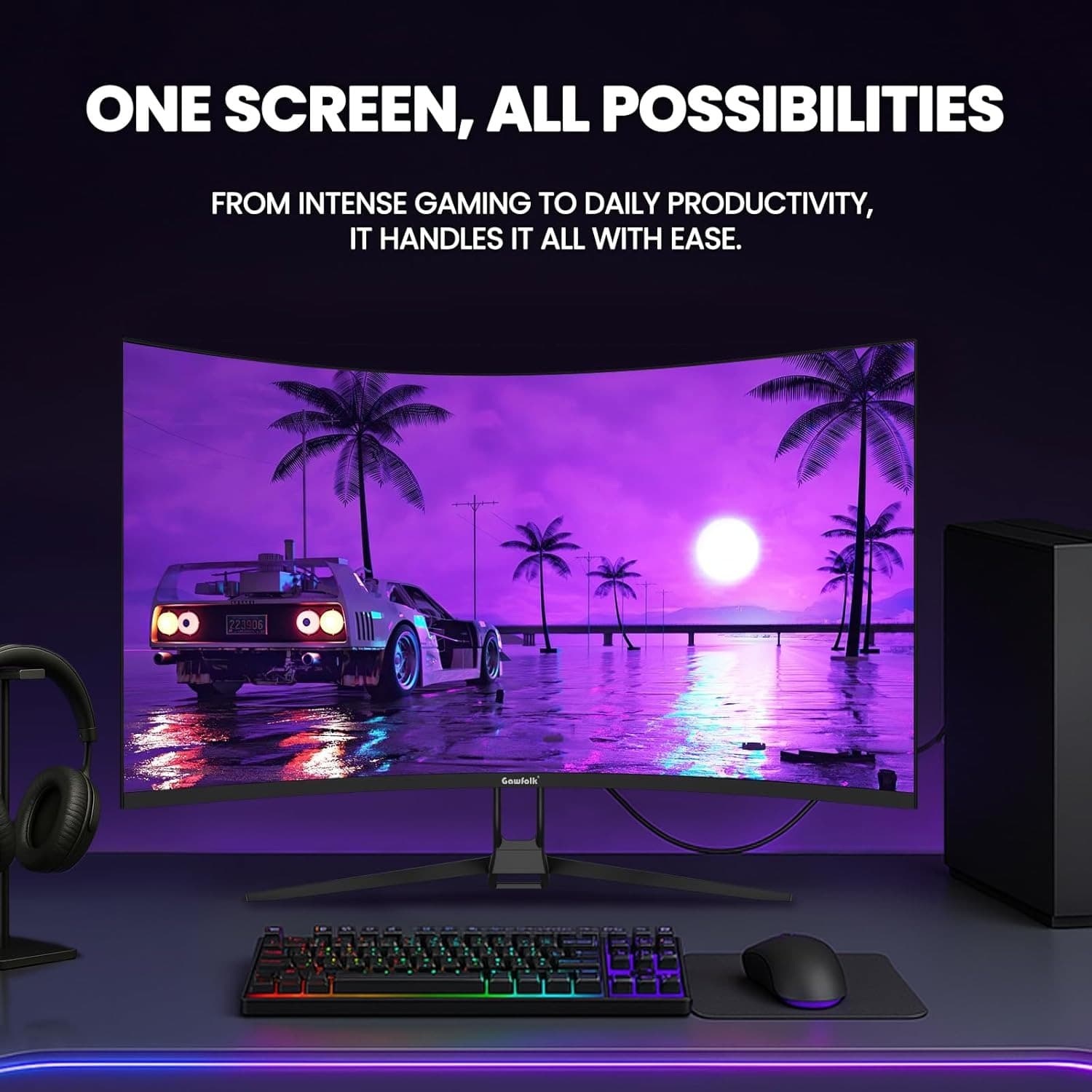 Gawfolk 32 Inch Gaming Monitor UHD 160Hz Curved 1500R Computer Monitor 4K 3840x2160 Display Screen 1ms(GTG) 320cd/m² 120% sRGB RGB Backlight FreeSync For eSports gamers (Built-in Speakers) - 3