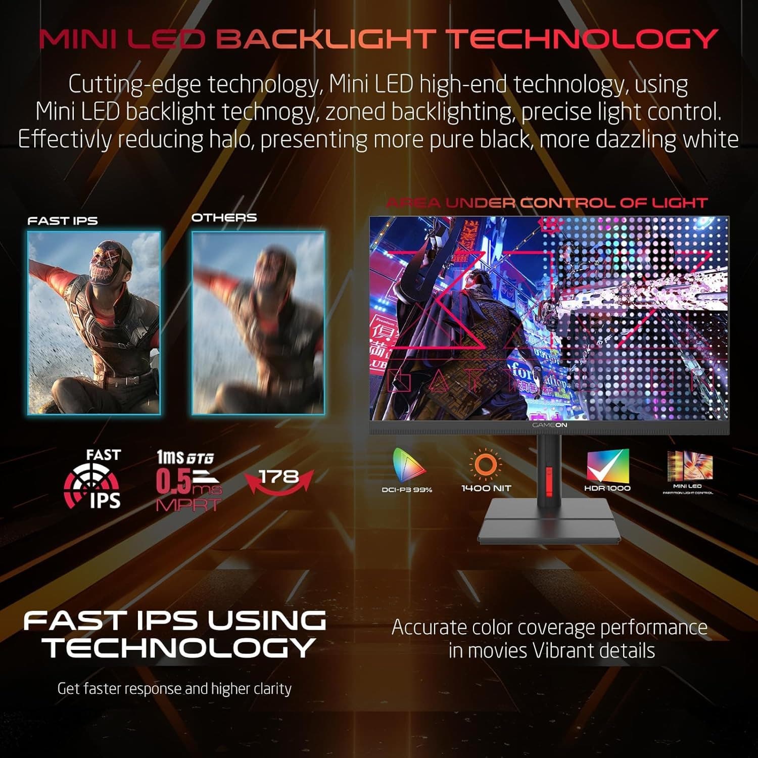 GAMEON GOML27QHD240IPS Midnight Signature 27" Black Gaming Monitor, 2560x1440p 2K QHD Fast IPS, 240Hz Refresh Rate, Ultra-Fast Response, HDMI 2.1, FreeSync/G-Sync, Crosshair, HDR, PS5, VRR Support. - 3