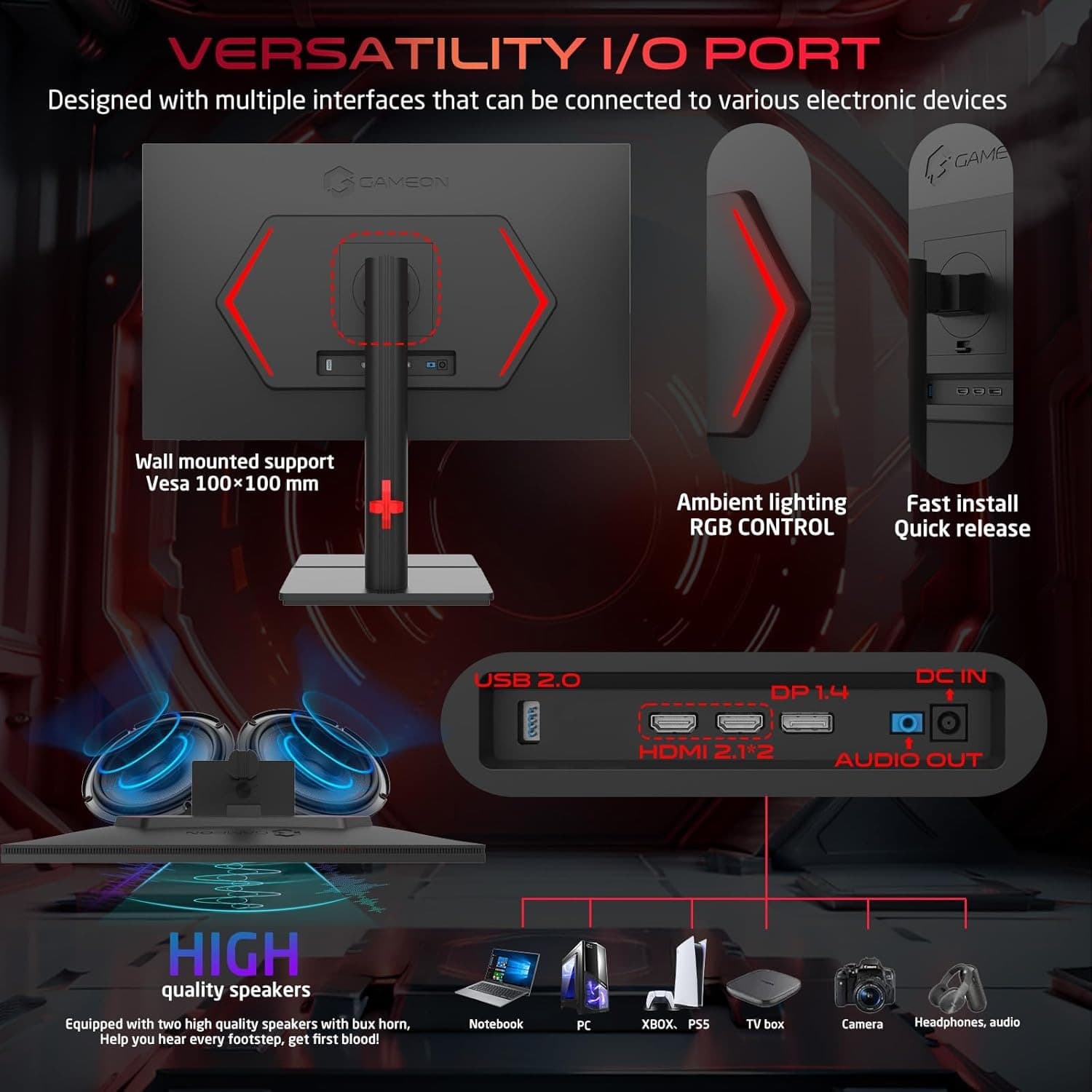 GAMEON GOML27QHD240IPS Midnight Signature 27" Black Gaming Monitor, 2560x1440p 2K QHD Fast IPS, 240Hz Refresh Rate, Ultra-Fast Response, HDMI 2.1, FreeSync/G-Sync, Crosshair, HDR, PS5, VRR Support. - 5