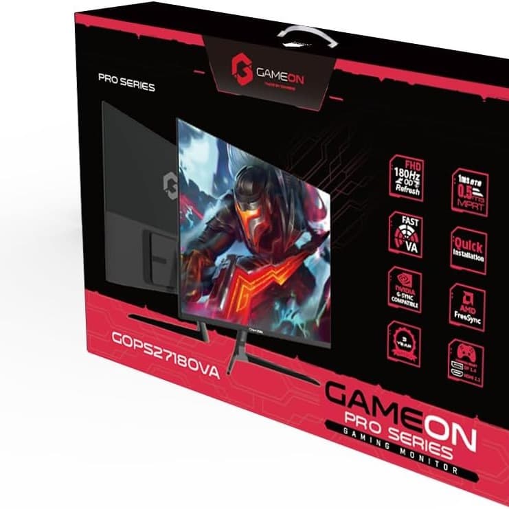 GAMEON GOPS27180VA Pro-Series Computer Monitor, Black Gaming Monitor 27 Inch, 1920x1080p FHD VA Panel, 180Hz Refresh Rate, 0.5ms Response Time, 2.1 HDMI, Supports PS5, شاشه قيمنق 27 بوصة - 2