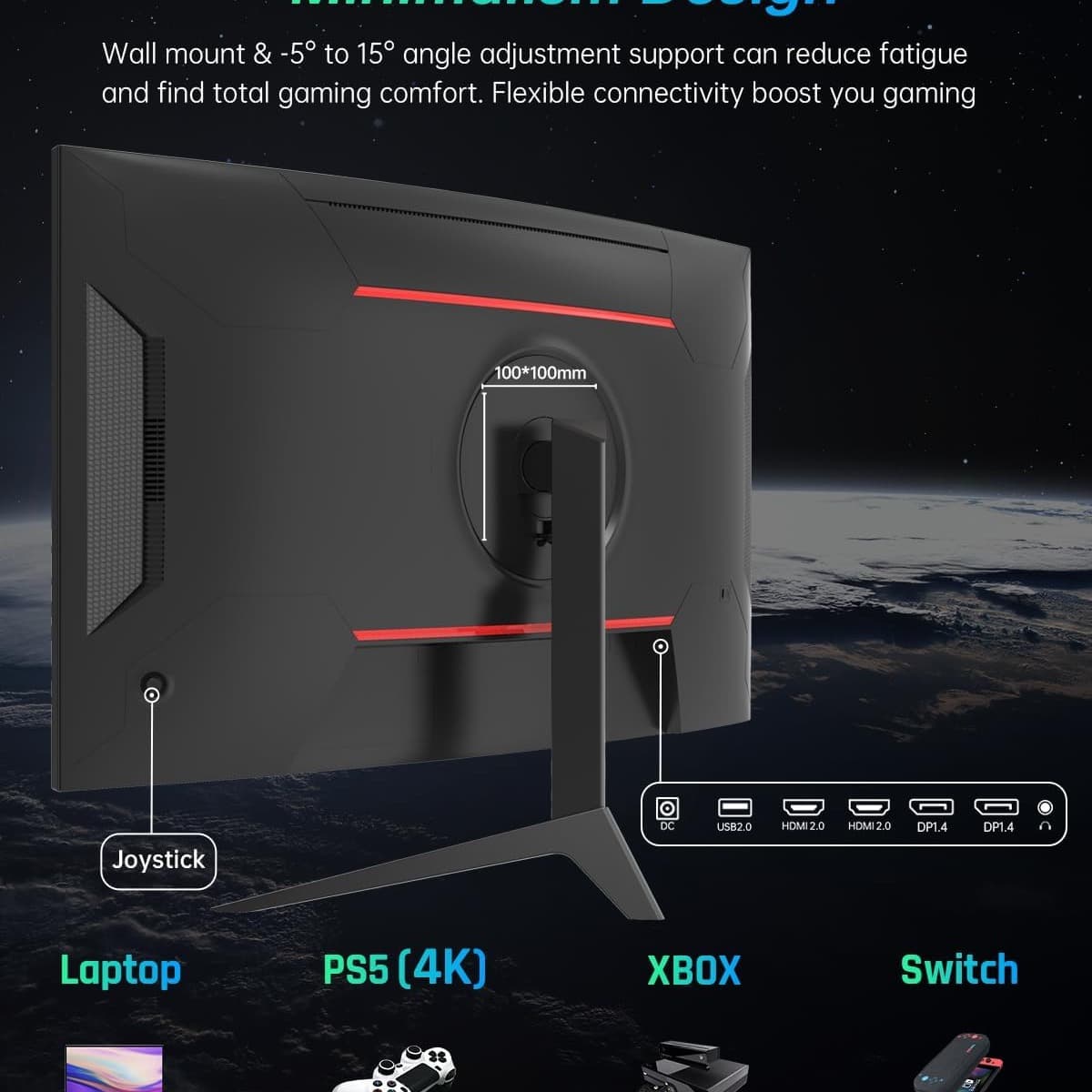 KTC 27 inch Gaming Monitor, 1440P Curved Monitor, 180Hz, 144Hz, 2K, 1500R, 1ms, FreeSync Premium/G-Sync, DisplayPort/HDMI/USB, Vesa/Wall Mount Computer H27S17 - 2