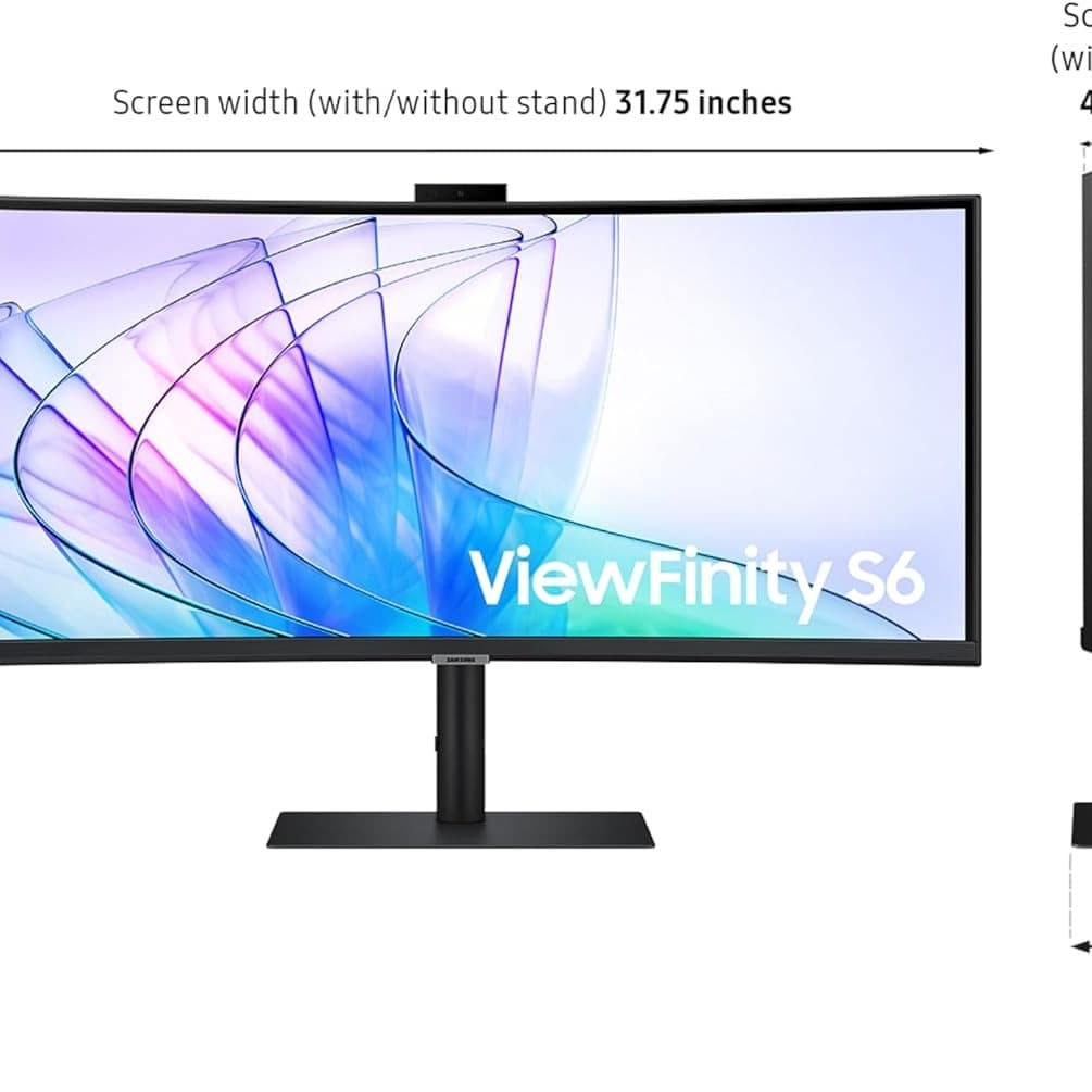 SAMSUNG 34” ViewFinity S65VC Series Ultrawide QHD Curved Monitor, Built-in FHD Camera, HDR10, 100Hz, 350 nit, USB- C, Adjustable Stand, Intelligent Eye Care, LS34C650VANXGO, Black - 2