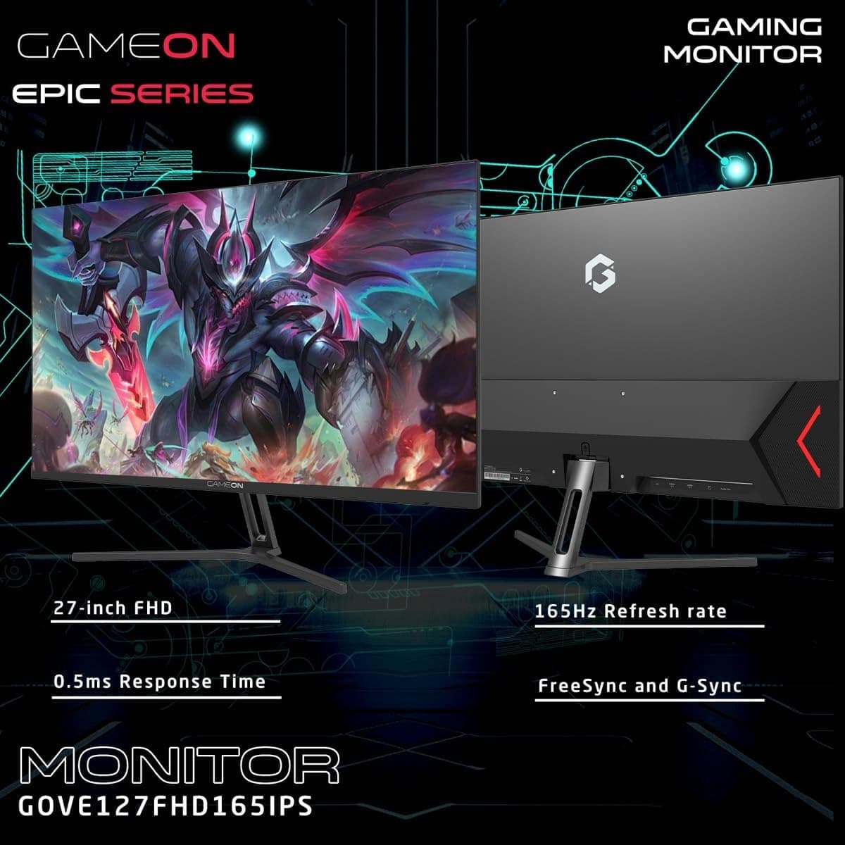GAMEON GOVE127FHD165IPS Computer monitor, Black Gaming Monitor 27 inch, 1920x1080p FHD IPS Panel, 165Hz Refresh Rate, 1ms Response Time, 2.1 HDMI - 7