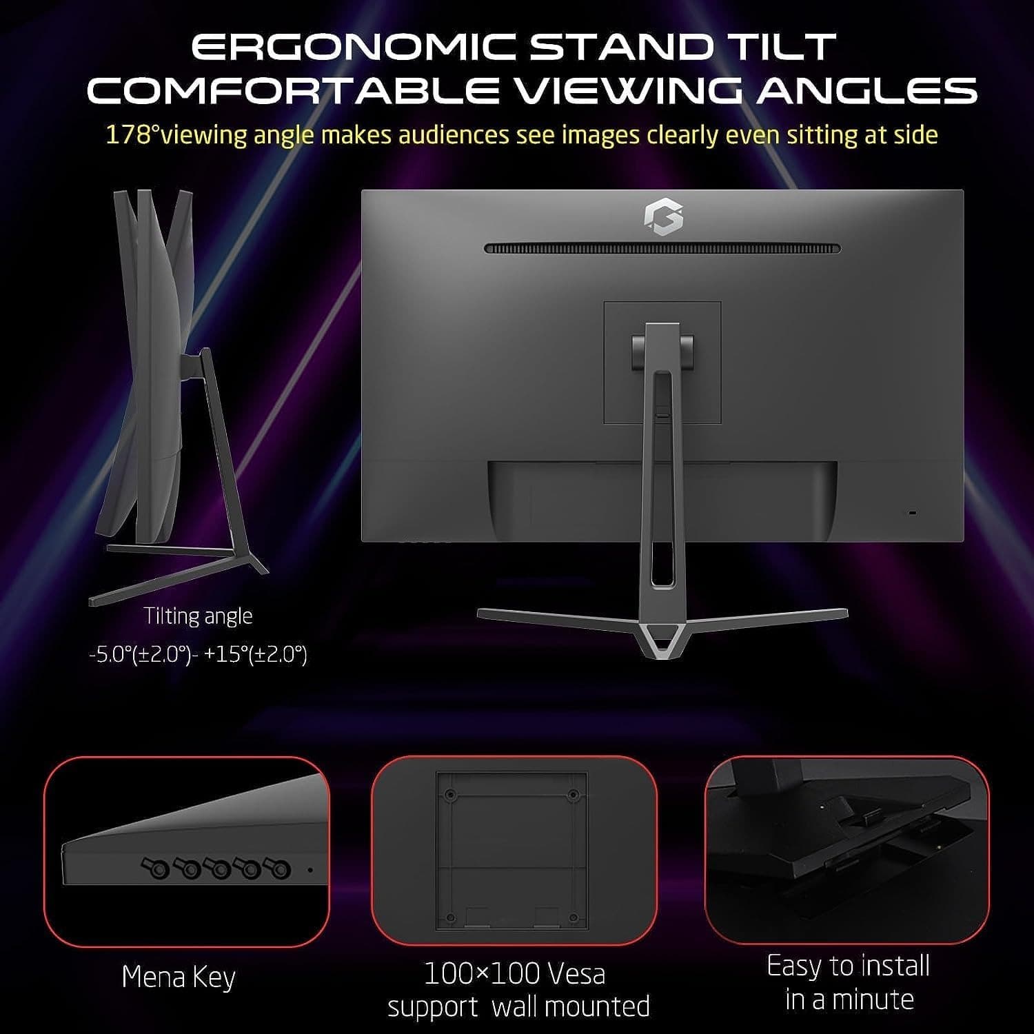 GAMEON GOP28UHD144IPS Pro-Series, Black Gaming Monitor 28 Inch, 3840x2160p 4K UHD monitor IPS Panel, 144Hz Refresh Rate, 0.5ms Response Time, 2.1 HDMI, Supports PS5, شاشه قيمنق 28 بوصة - 3