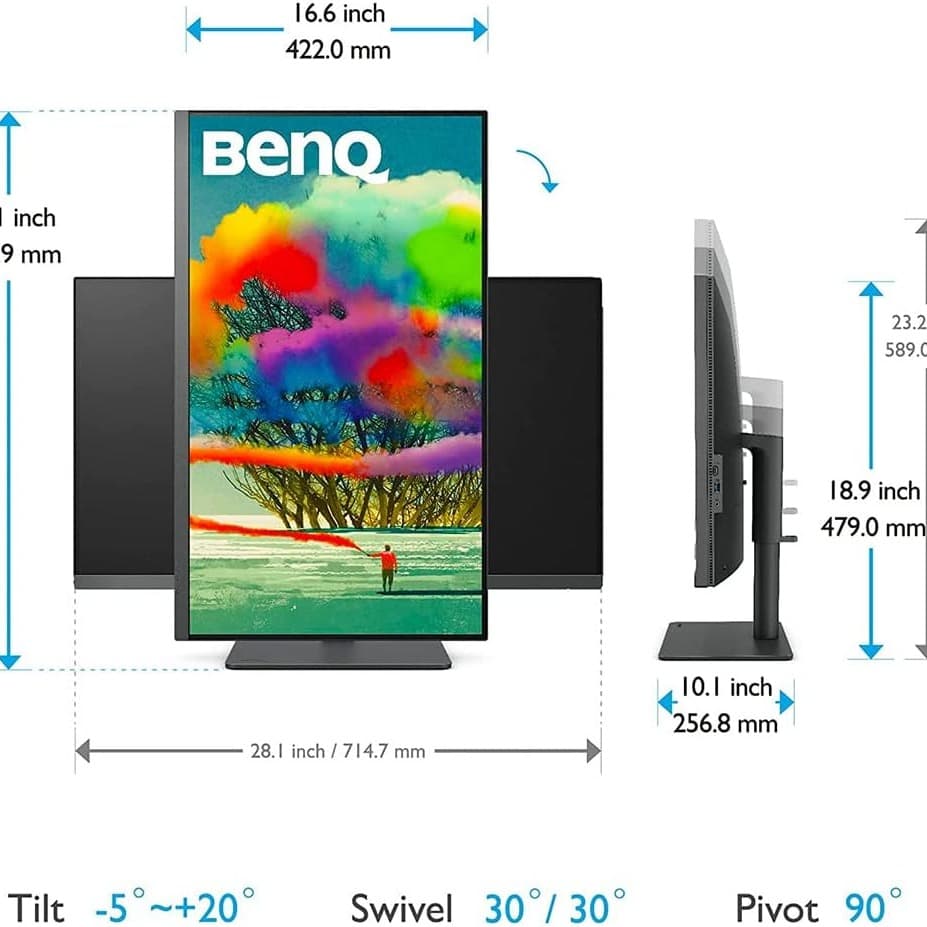 BenQ PD3205U 32 inch 3840 x 2160 4K Designer Monitor, UHD, sRGB, Rec.709,sRGB, HDR10, IPS,USB-C (65W),USB Hub, AQCOLOR, Factory-Calibrated, CAD/CAM Mode,Hotkey Puck G2, KVM, Ergonmic, ICC Sync (Grey) - 9