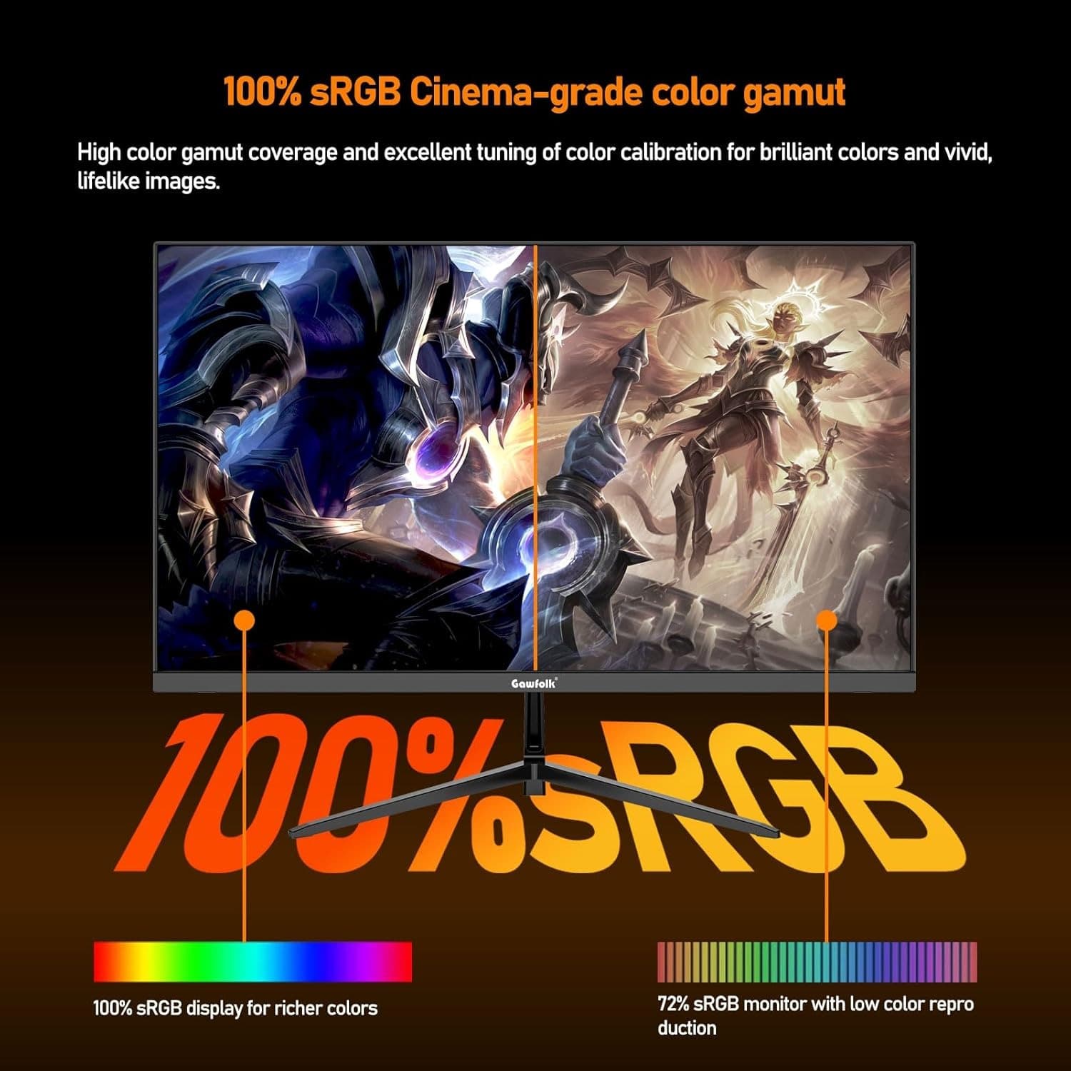 Gawfolk 27 Inch 2K Gaming Monitor 165Hz QHD(2560 * 1440) 1440P Monitors Computer Display Screen 100% sRGB 1ms(GTG) HDR FreeSync VESA HDMI&DP for Gaming and Working - 3