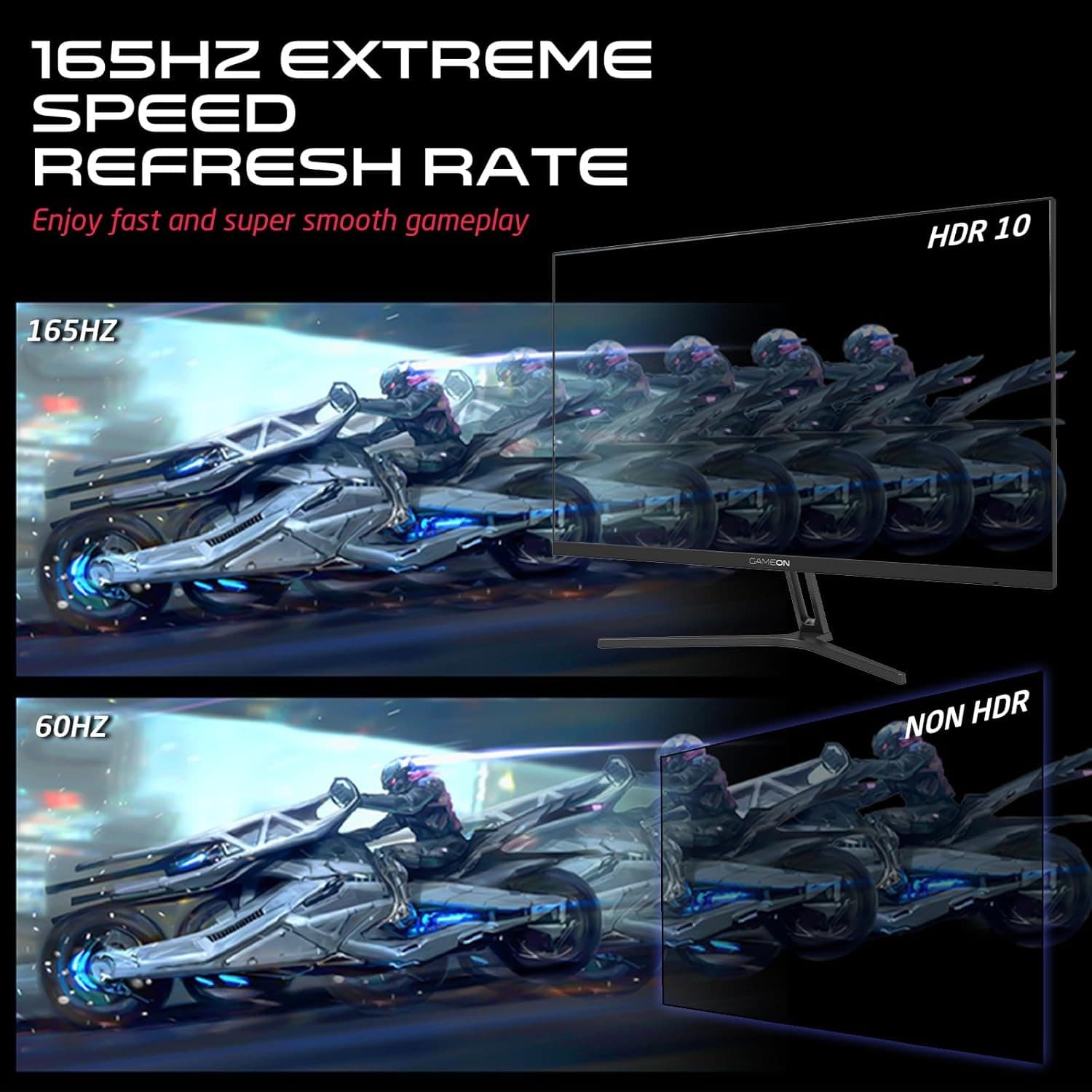 GAMEON GOVE127FHD165IPS Computer monitor, Black Gaming Monitor 27 inch, 1920x1080p FHD IPS Panel, 165Hz Refresh Rate, 1ms Response Time, 2.1 HDMI - 3