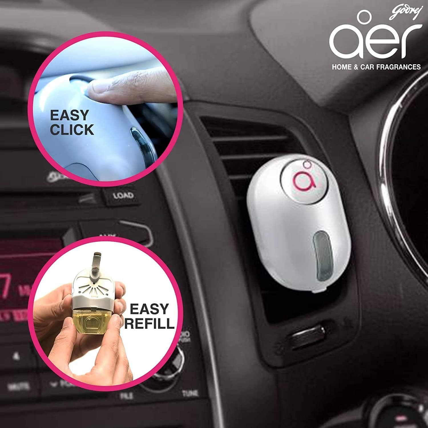 Godrej Aer Click, Car Vent Air Freshener Kit - Petal Crush Pink (10G) - 5