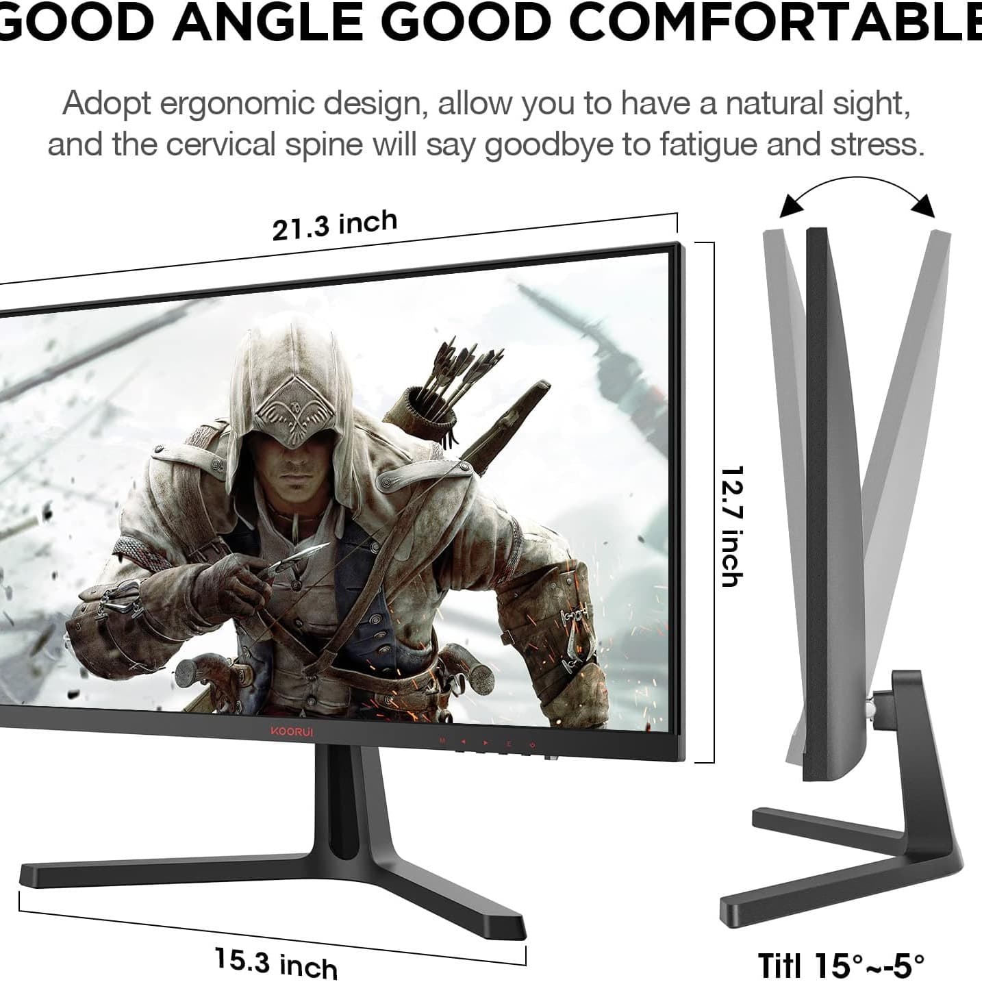 KOORUI 24 Inch Computer Monitor - FHD 1080P Gaming Monitor 165Hz VA 1ms, AdaptiveSync Technology, Ultra-Thin LED Monitor,HDMI X2 / DP, VESA Compatible, Tilt Adjustable, Eye Care - 24E4 - Black - 5