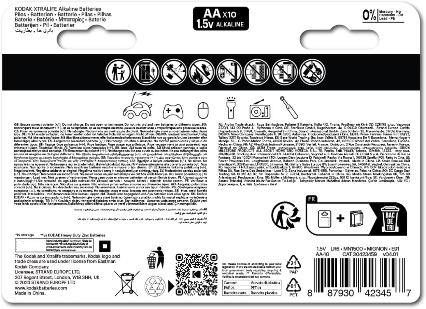 KODAK Blister Pack Pilas Alcalina Xtralife AA LR6 - Blister Pack of 5 + 5 - 3