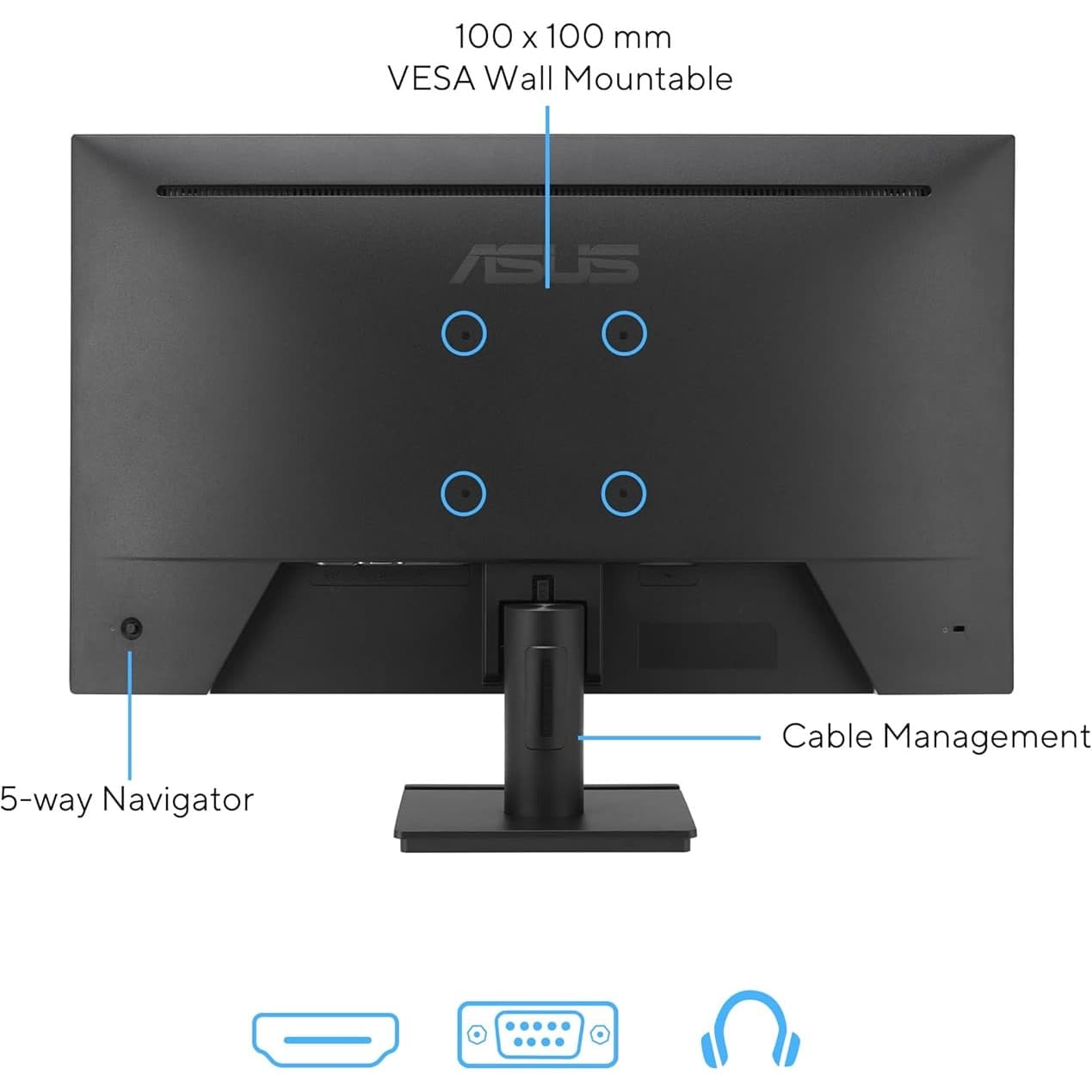 ASUS VA279HG Eye Care Gaming Monitor: 27-inch, IPS, Full HD, 99% sRGB, Frameless, 120Hz, Adaptive-Sync, 1ms MPRT, HDMI, VGA, Low Blue Light, Flicker Free, Wall Mountable - Black - 2