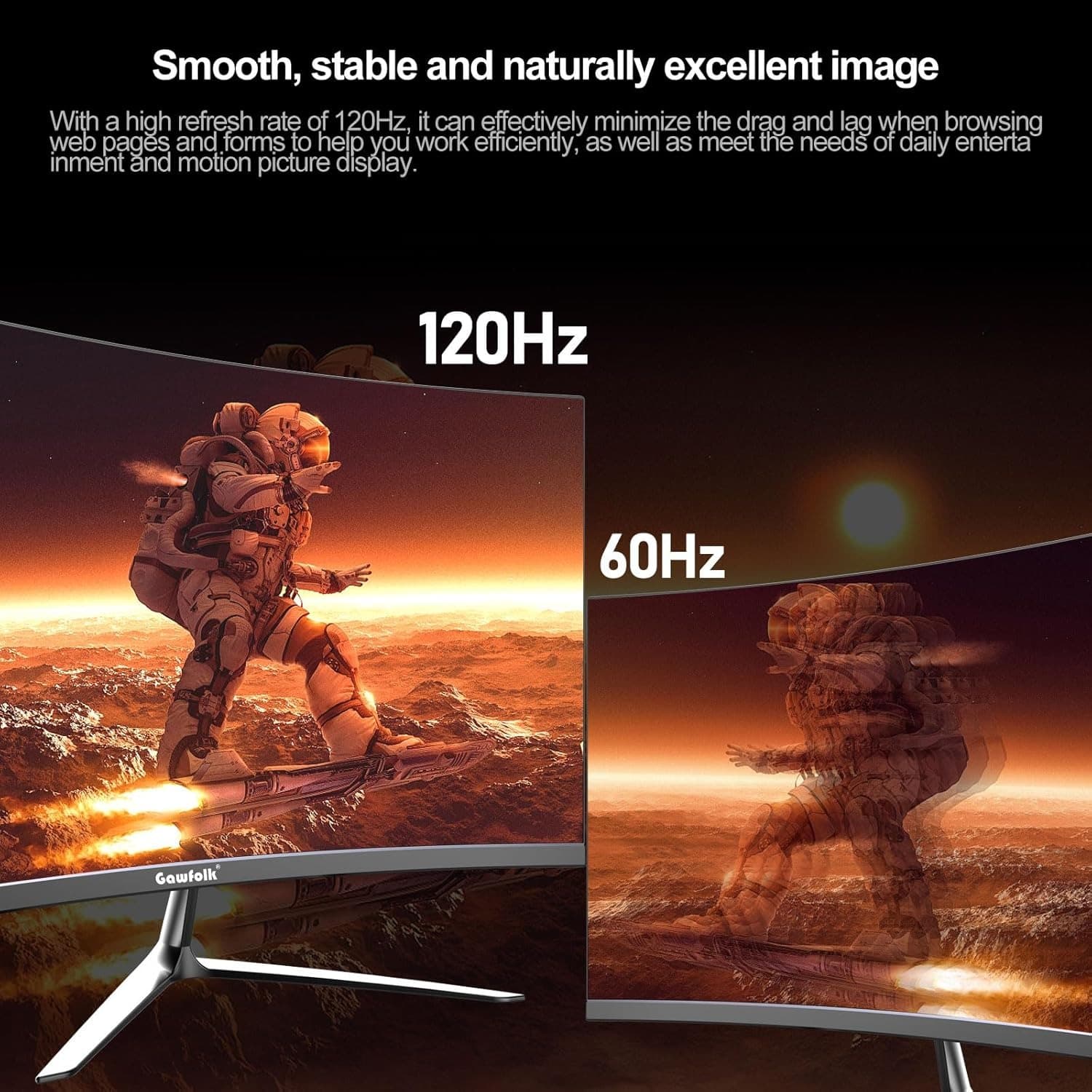 Gawfolk 24.5 Inch Curved Gaming Monitor FHD 120Hz Computer Monitor VA 3000R 98% sRGB Flicker-Free Display Screen Suitable for home, office and surveillance (Built-in speaker) - 6