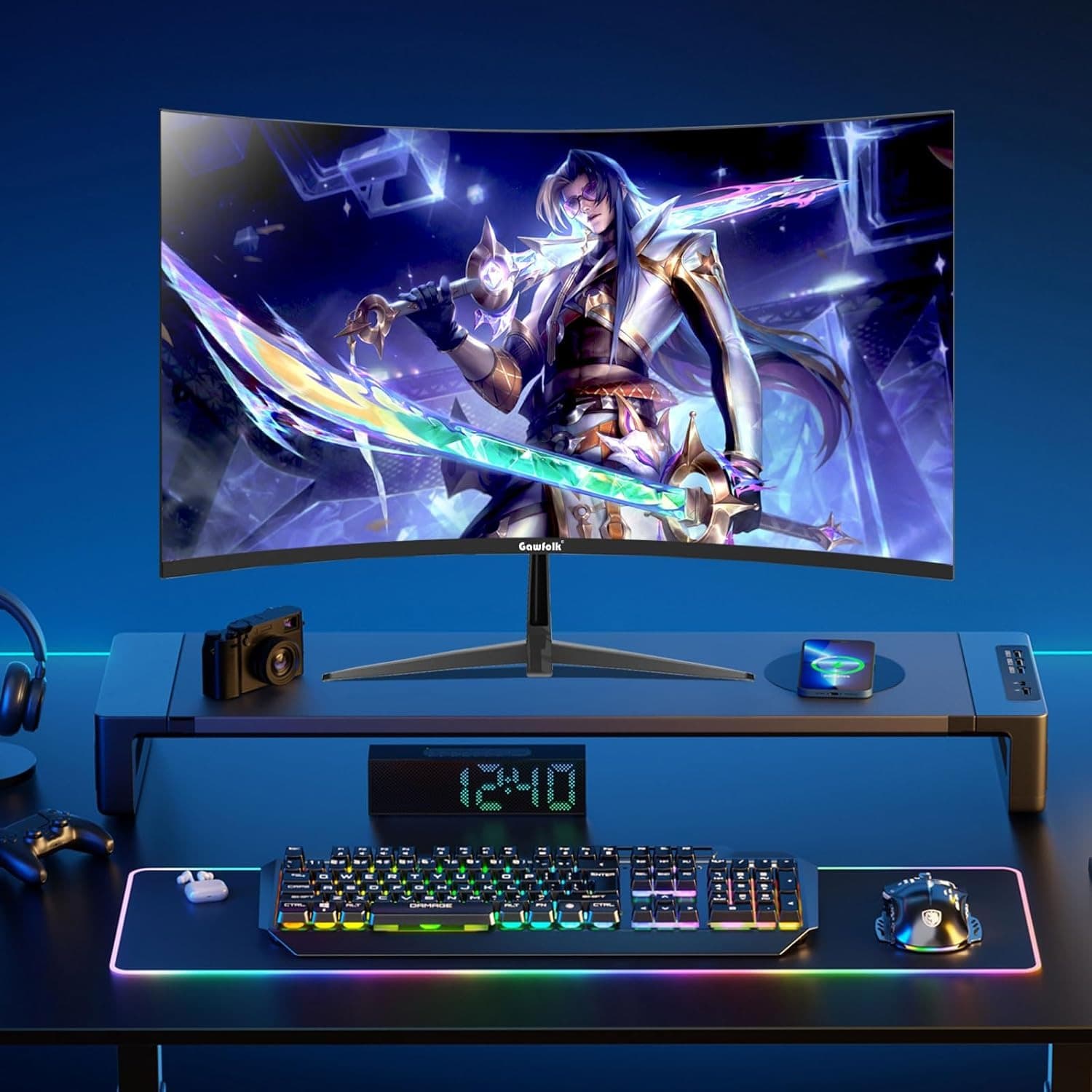 Gawfolk 32 Inch Curved Gaming Monitor QHD 180Hz Computer Monitors 2K(2560 * 1440) 1800R Display Screen 1ms(GTG) 100% sRGB FreeSync For Vvideo Production, Office, Gaming, Support Wall Mounting - 3