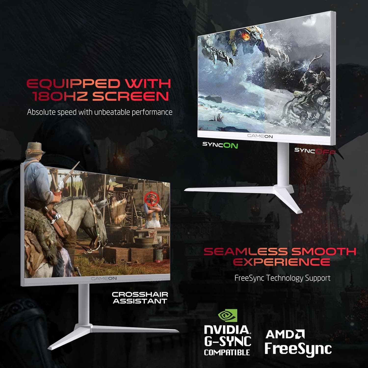 GAMEON GOA27QHD180IPS Arctic Pro-Series 27" White Gaming Monitor, 2560x1440p 2K QHD, Fast IPS Panel, 180Hz, 0.3ms, HDMI 2.1, FreeSync & G-Sync, Crosshair Assistant, HDR, PS5, VRR Support - 2
