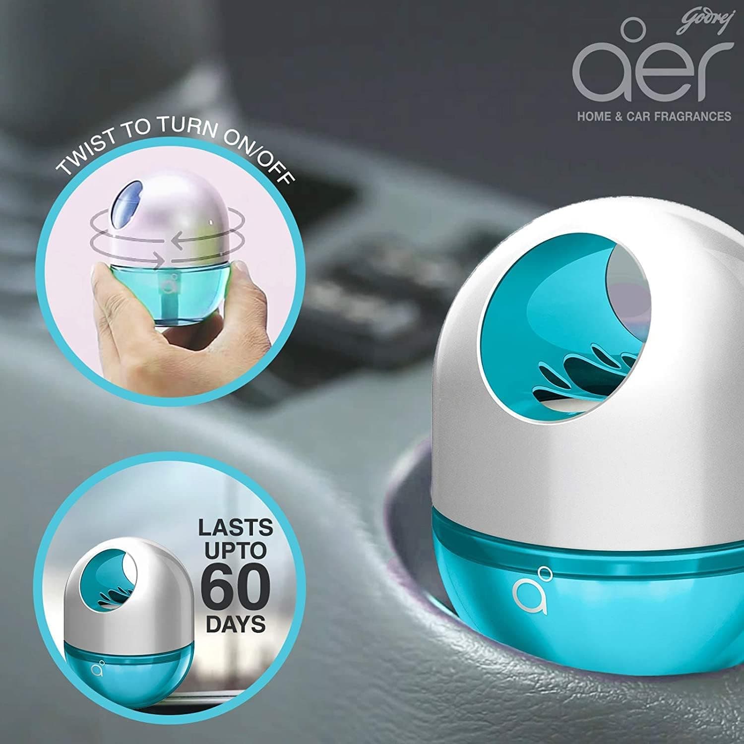 Godrej Aer Twist Car Air Freshener Cool Surf Blue 45G - 4