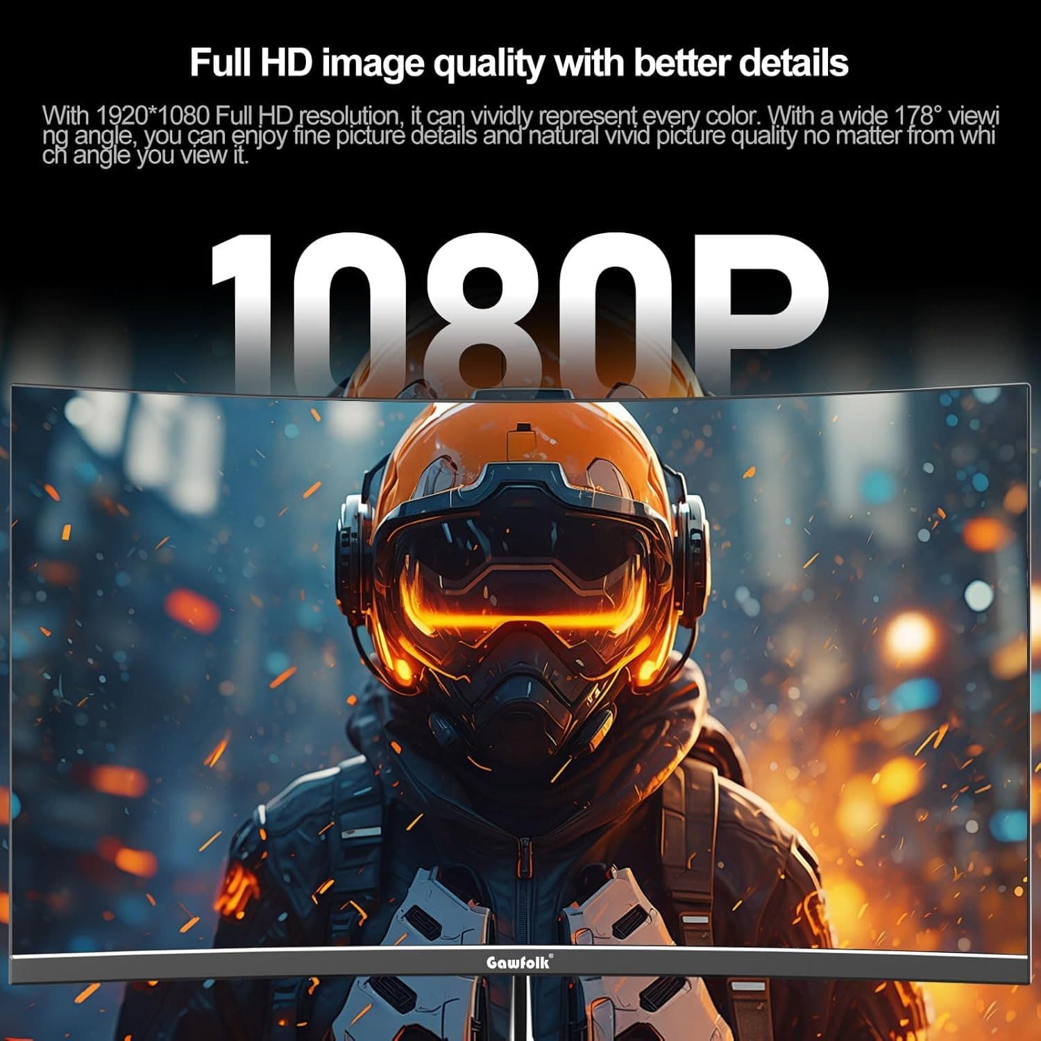 Gawfolk 24.5 Inch Curved Gaming Monitor FHD 120Hz Computer Monitor VA 3000R 98% sRGB Flicker-Free Display Screen Suitable for home, office and surveillance (Built-in speaker) - 4