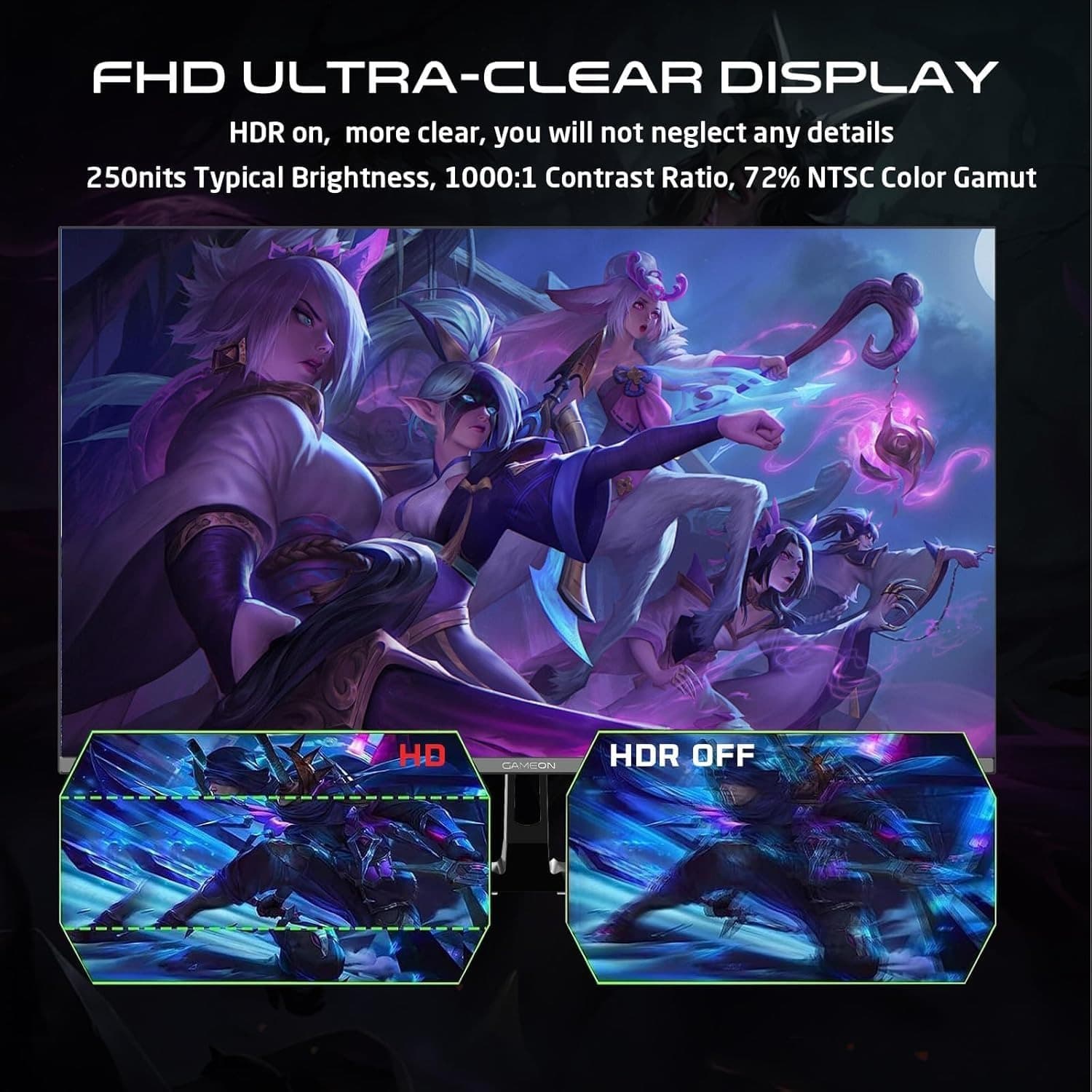 GAMEON New 2024 1080p Gaming Monitor 27 inch, GOPS27180IPS, FHD IPS, 180Hz Refresh Rate, 0.5ms Response Time, 2.1 HDMI, G-Sync & FreeSync, HDR, Built-in-Speakers, Console Ready - 6