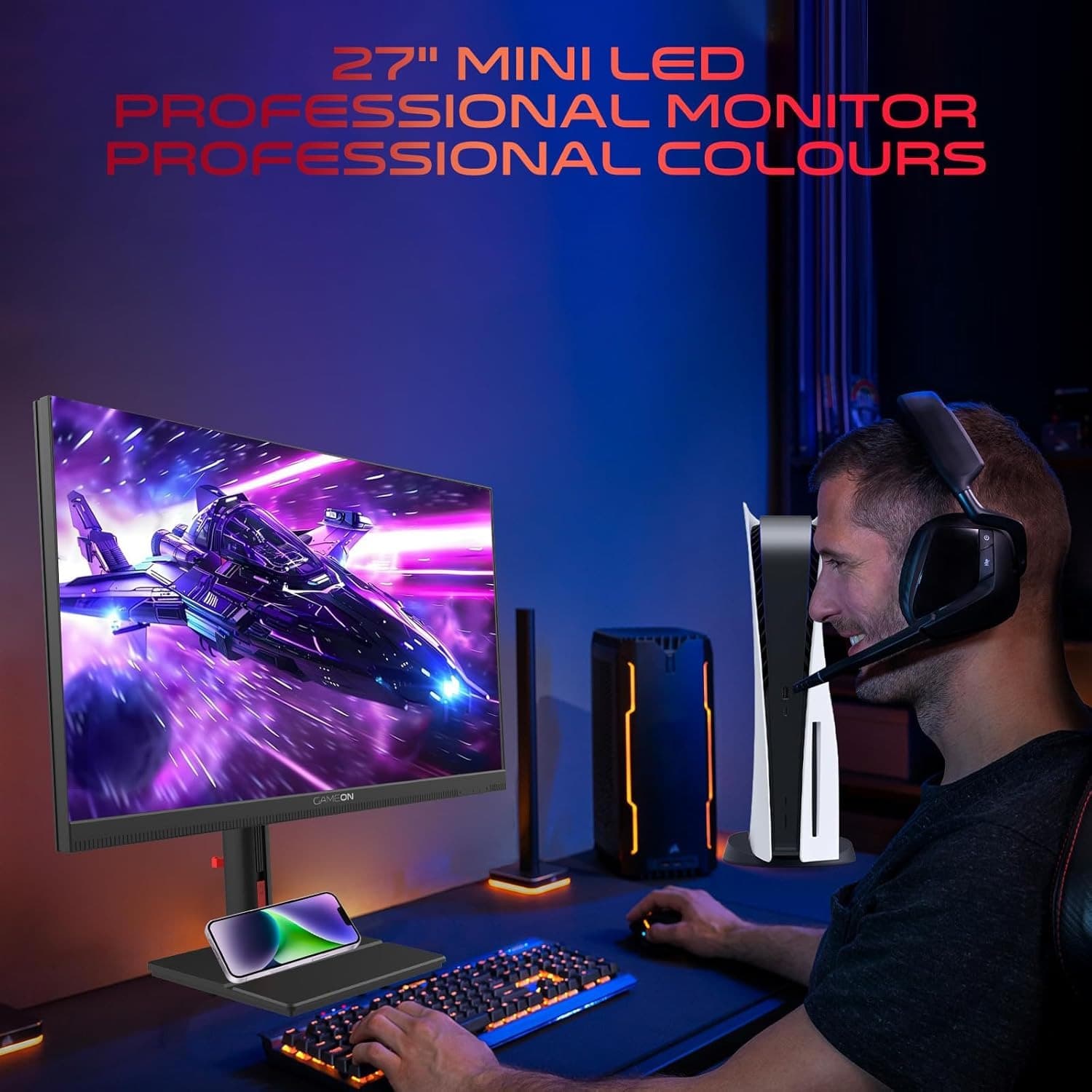 GAMEON GOML27QHD180IPS Midnight Signature 27" Black Gaming Monitor, 2560x1440p 2K QHD Fast IPS, 180Hz Refresh Rate, Ultra-Fast Response, HDMI 2.1, FreeSync/G-Sync, HDR, PS5 Compatible, VRR Support. - 2