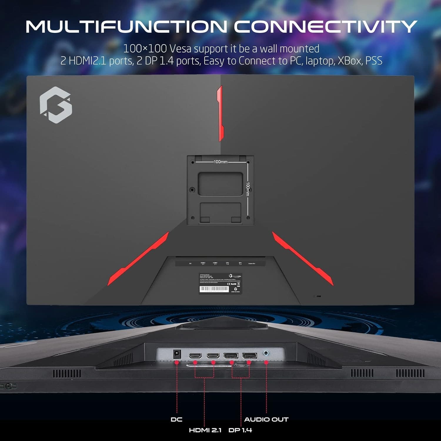 GAMEON GOP32QHD165IPS 32 Inch Gaming Monitor, QHD, 165Hz, 1ms, 2560x1440, 2K Computer Monitor, IPS, HDR 10, G-Sync & FreeSync, Tilt, Flat Screen, HDMI 2.1 Console Compatible - Black - 8