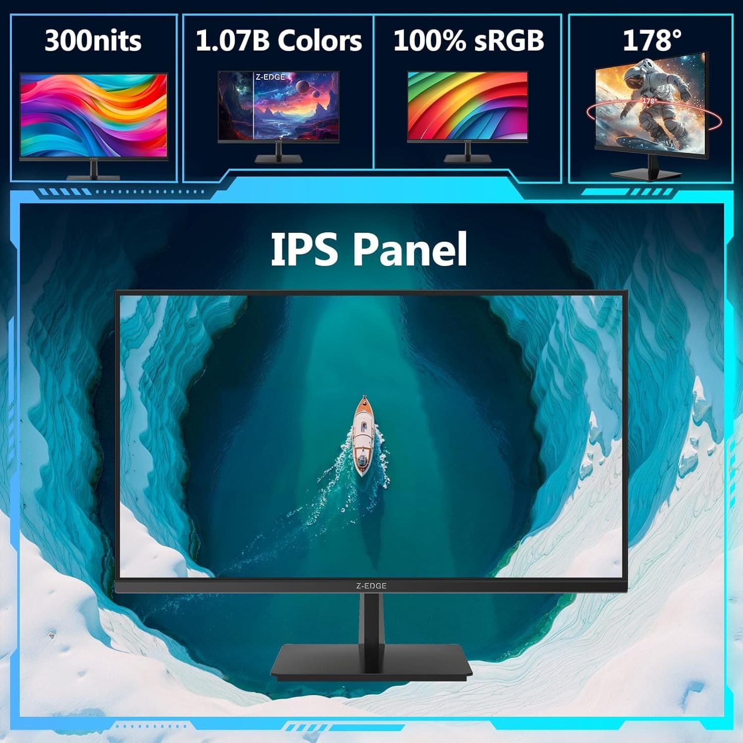 Z-Edge U27P4K 27-inch Gaming Monitor Ultra HD 4K, 75Hz Refresh Rate, 3840x2160 IPS LED Monitor, 300 cd/m², HDMIx2+DPx1, FreeSync Technology - 4