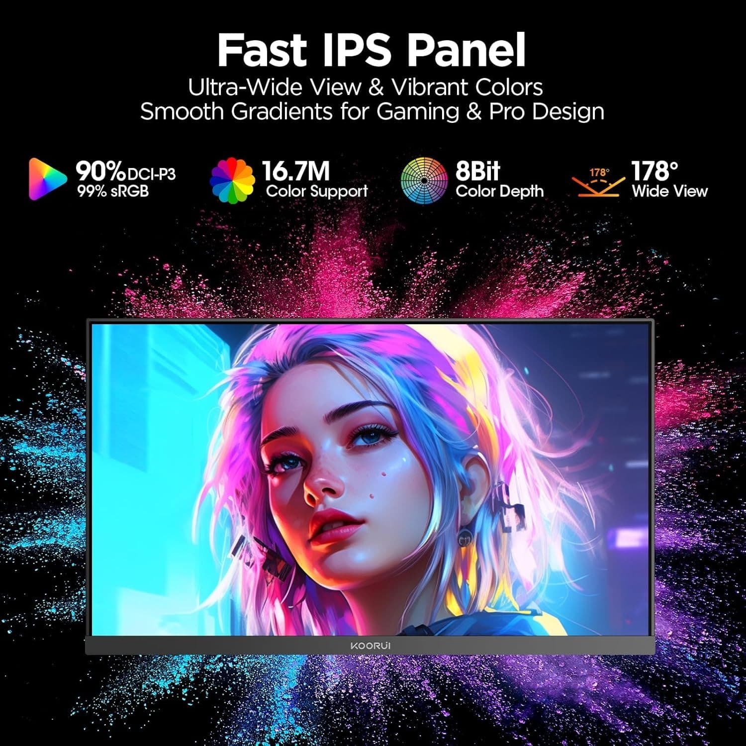 KOORUI Gaming Monitor 25-inch, 170Hz FHD 1080p Computer Monitor, 1ms GTG, Adaptive G-Sync, FreeSync Premium, 3 Sides Frameless, HDMI x 2, DisplayPort, Black, 25E3A - 10