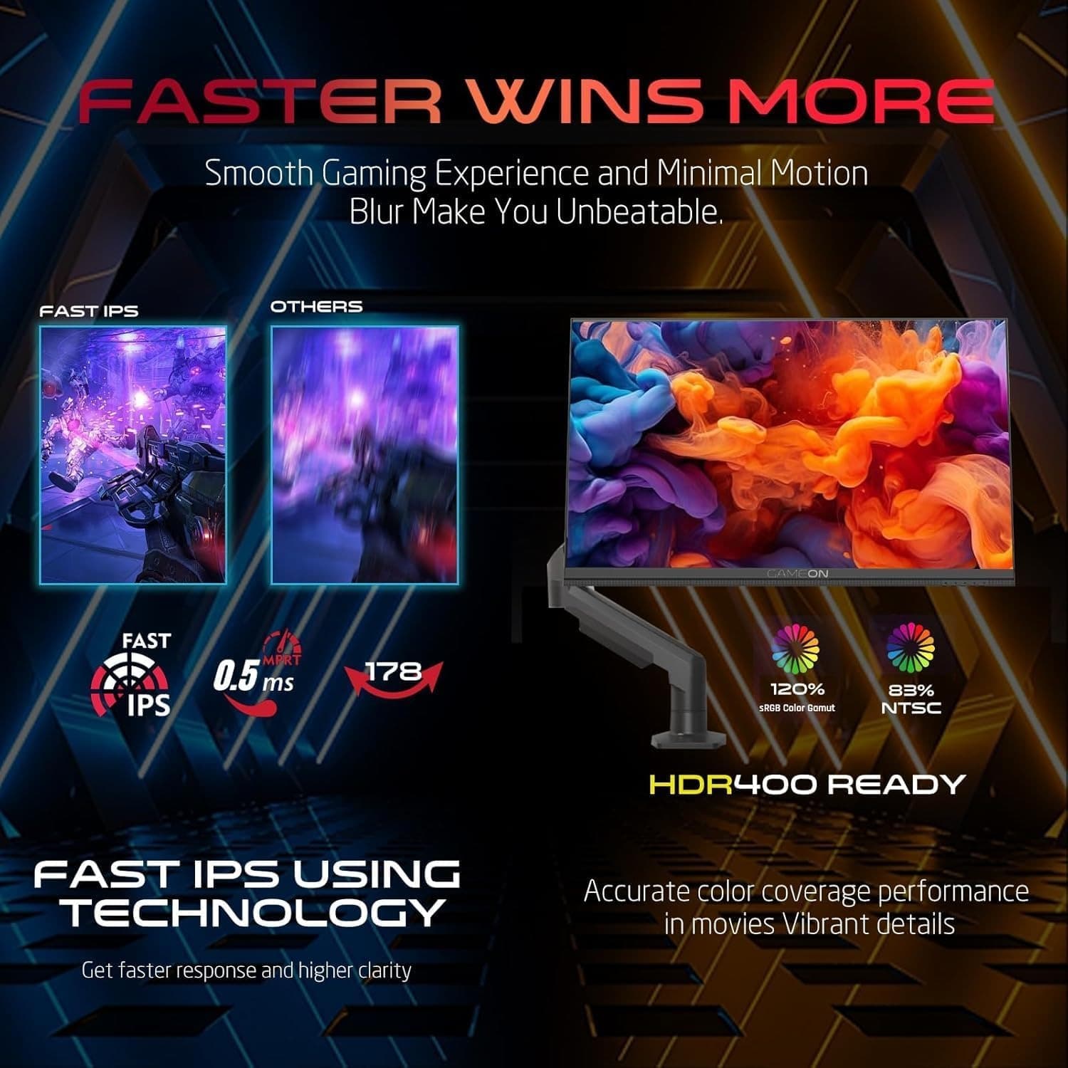 GAMEON GOM27FHD190IPSX Midnight Pro X series, Black Gaming Monitor 27 inch, 1920x1080p FHD Fast IPS Panel, 190Hz, 0.5ms, 2.1 HDMI, With stand,Freesync&Gsync, Supports HDR, PS5, VRR - 4