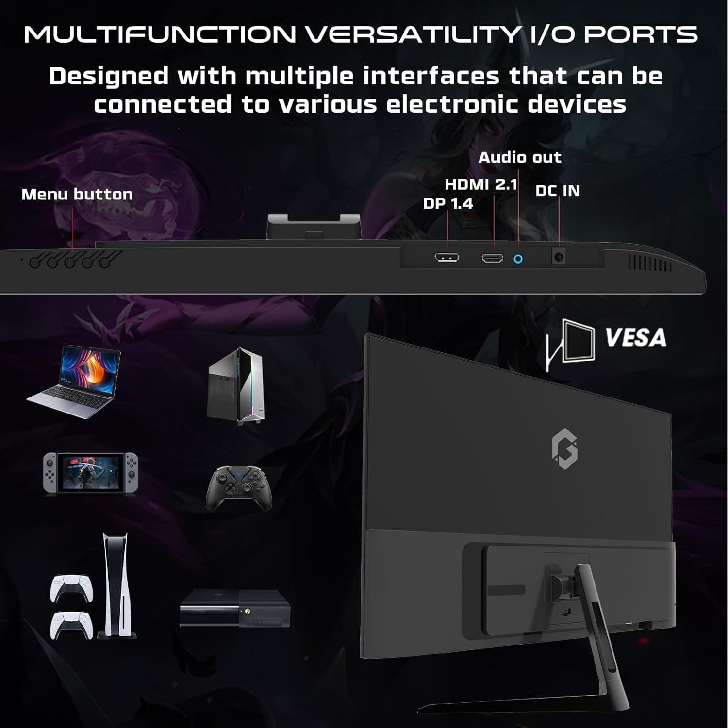 GAMEON GOPS27180VA Pro-Series Computer Monitor, Black Gaming Monitor 27 Inch, 1920x1080p FHD VA Panel, 180Hz Refresh Rate, 0.5ms Response Time, 2.1 HDMI, Supports PS5, شاشه قيمنق 27 بوصة - 7