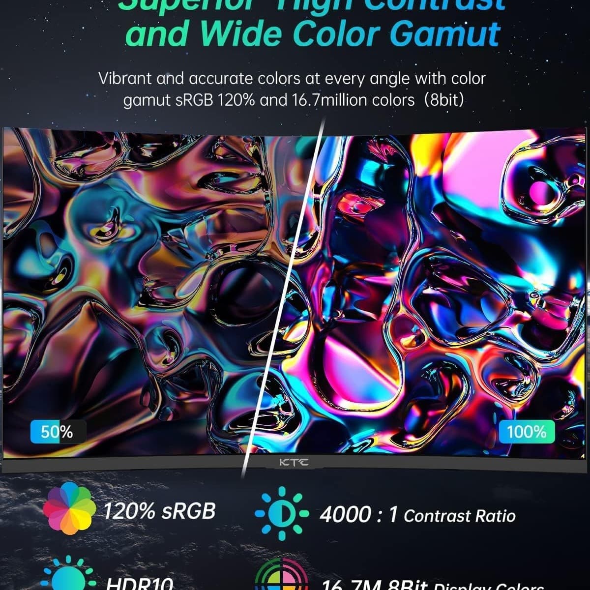 KTC 27 inch Gaming Monitor, 1440P Curved Monitor, 180Hz, 144Hz, 2K, 1500R, 1ms, FreeSync Premium/G-Sync, DisplayPort/HDMI/USB, Vesa/Wall Mount Computer H27S17 - 3