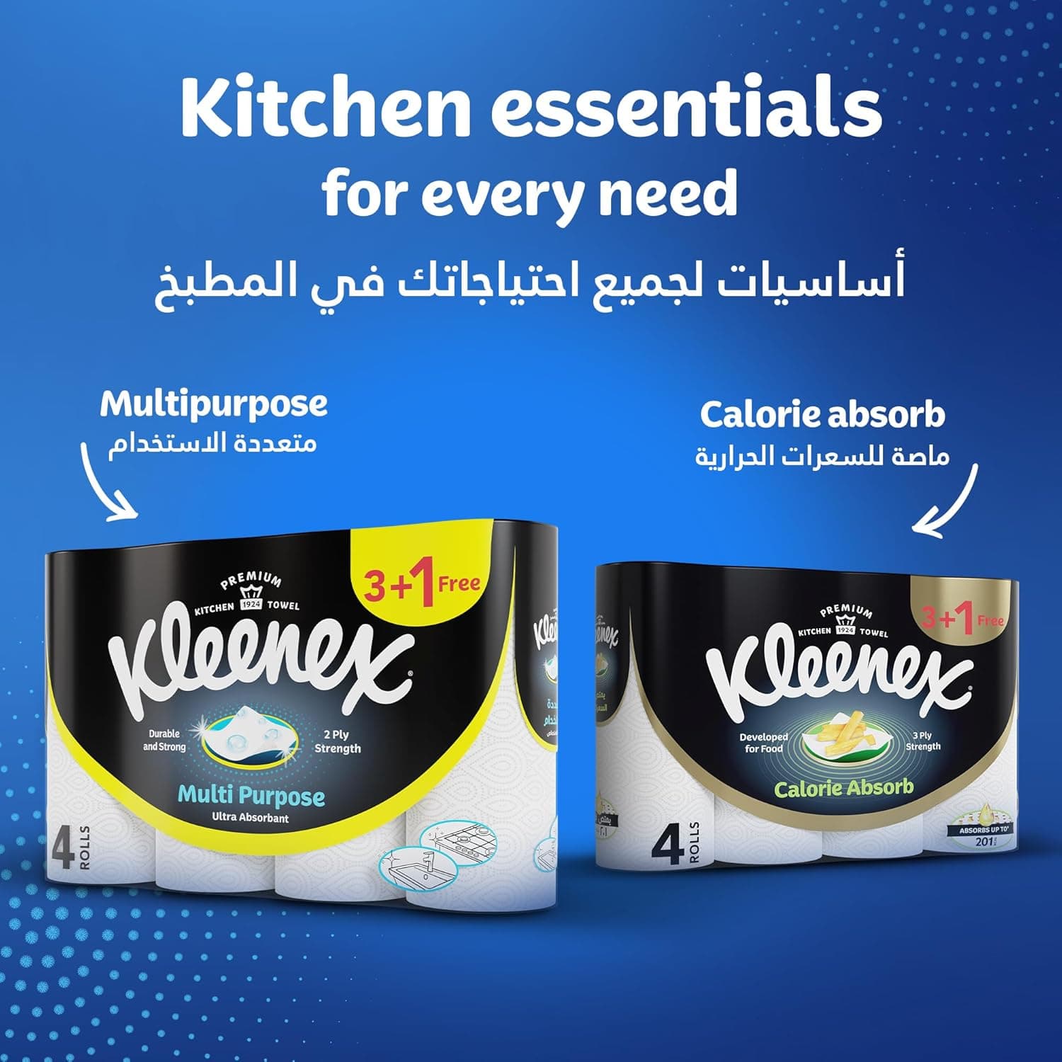 Kleenex Multi Purpose Kitchen Tissue Paper Towel, 2 PLY, 1 Roll x 90 Sheets, Absorbent Towels for all Surfaces - 6