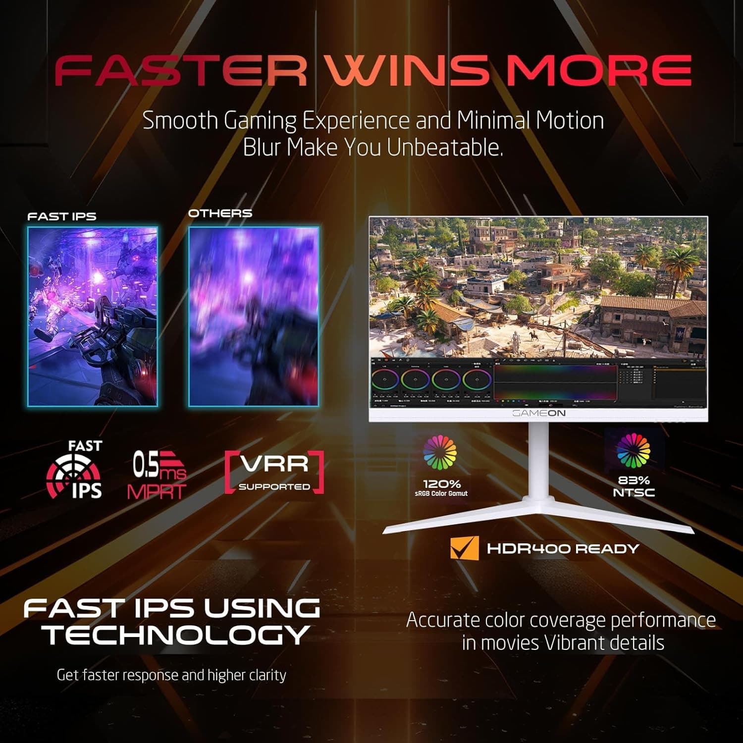 GAMEON GOA27QHD180IPS Arctic Pro-Series 27" White Gaming Monitor, 2560x1440p 2K QHD, Fast IPS Panel, 180Hz, 0.3ms, HDMI 2.1, FreeSync & G-Sync, Crosshair Assistant, HDR, PS5, VRR Support - 3