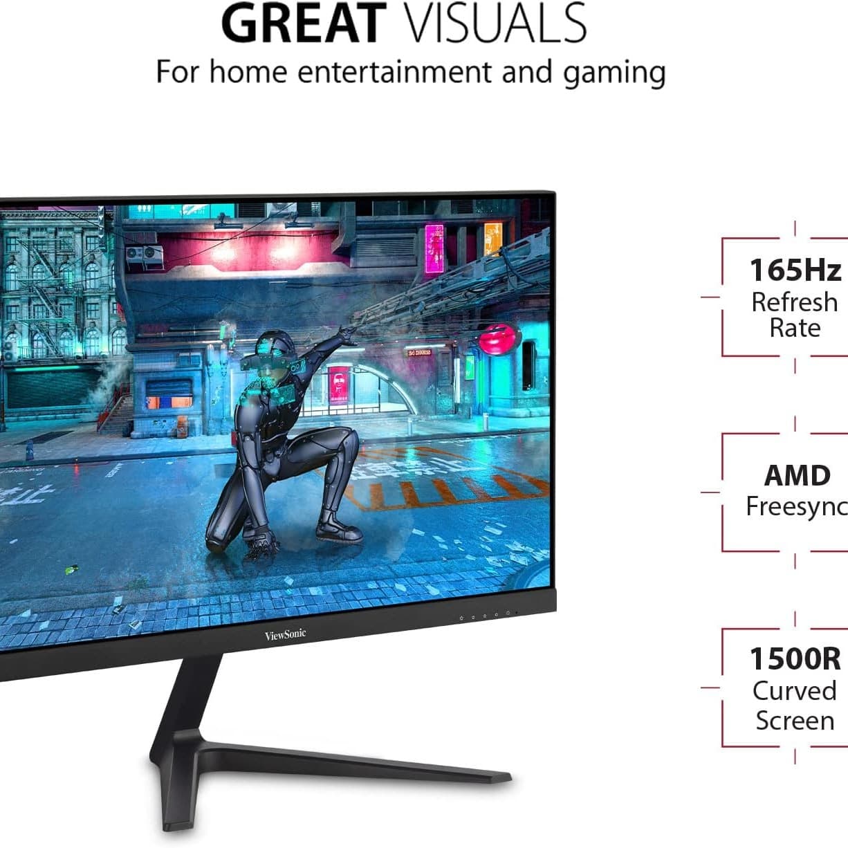 Viewsonic Omni VX2418C 24 Inch 1080p 1ms 165Hz Curved Gaming Monitor with AMD FreeSync Premium, Eye Care, HDMI and DisplayPort - 5