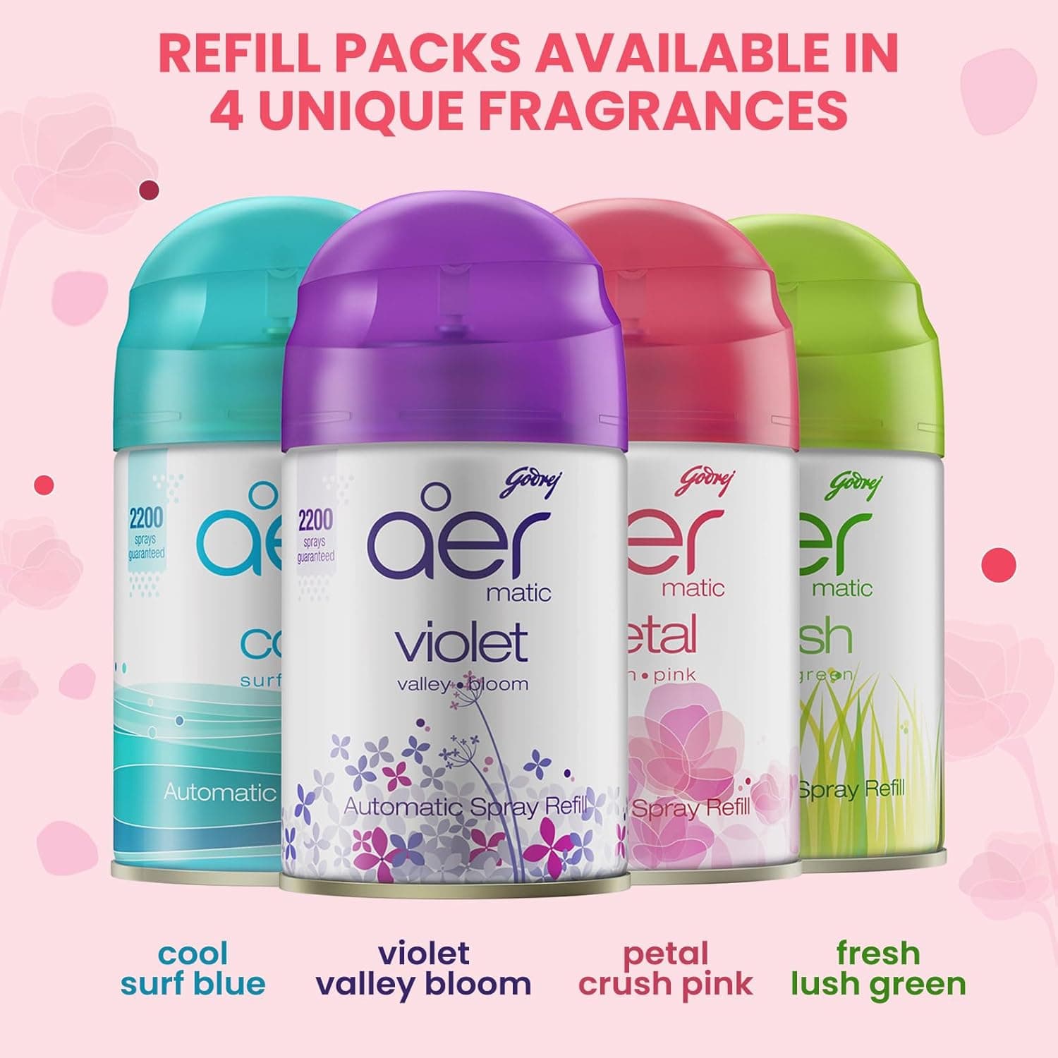 Godrej Aer Matic, Automatic Air Freshener Kit With Flexi Control - Petal CrUSh Pink (225 Ml) - 6